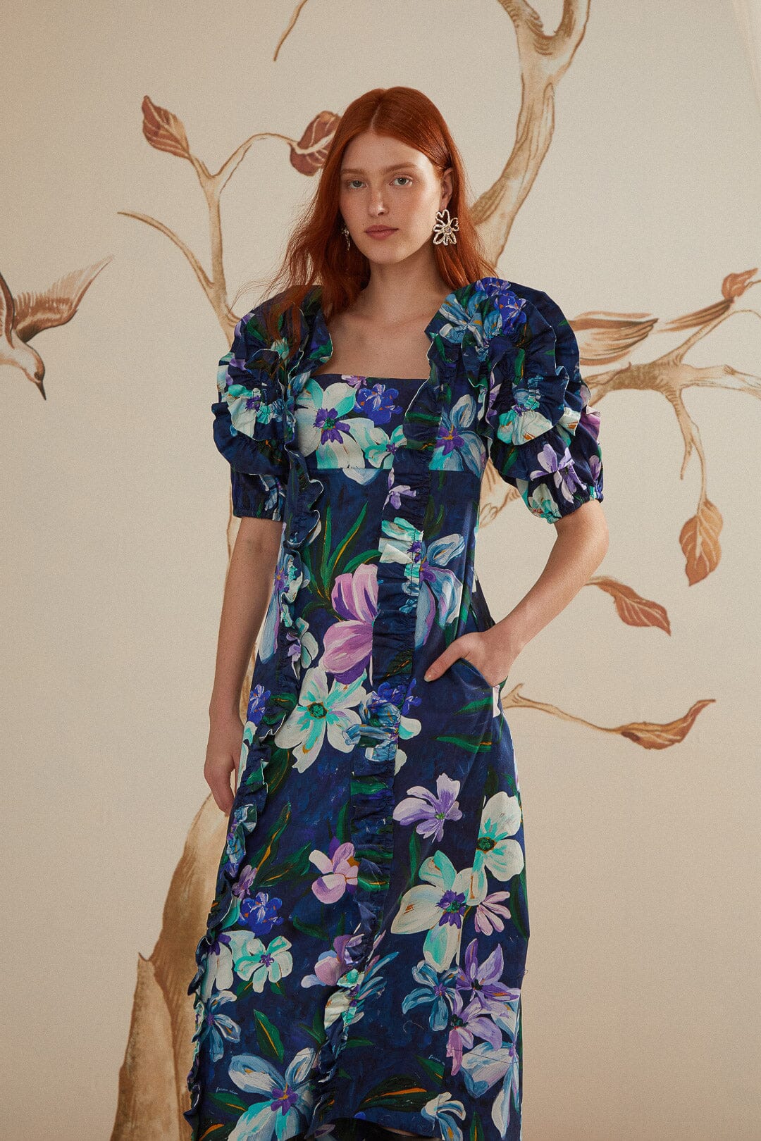 Floraline Ruffle Short Sleeve Midi Dress