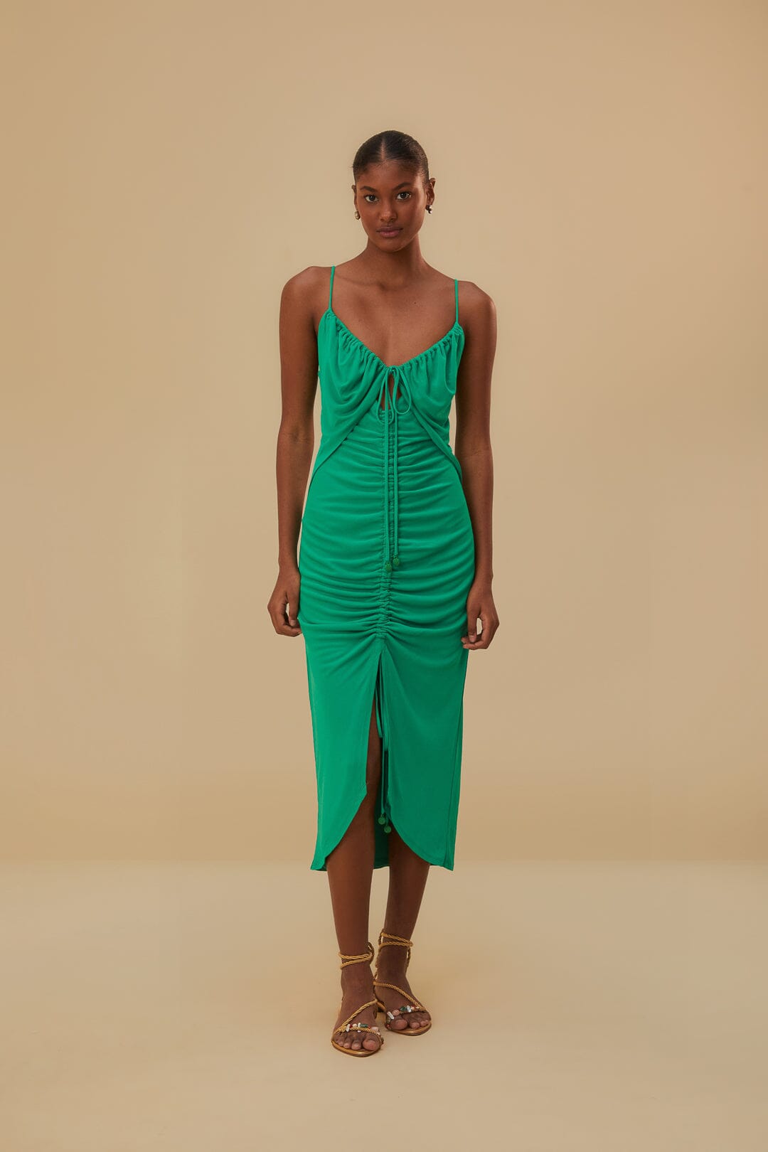 Green Cut-Out Sleeveless Midi Dress