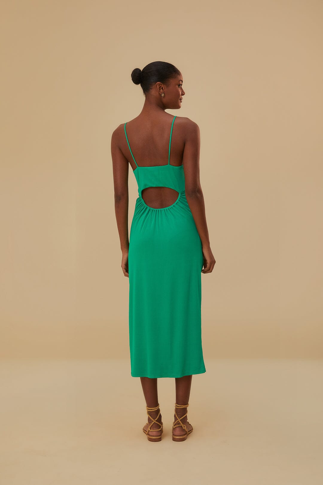 Green Cut-Out Sleeveless Midi Dress