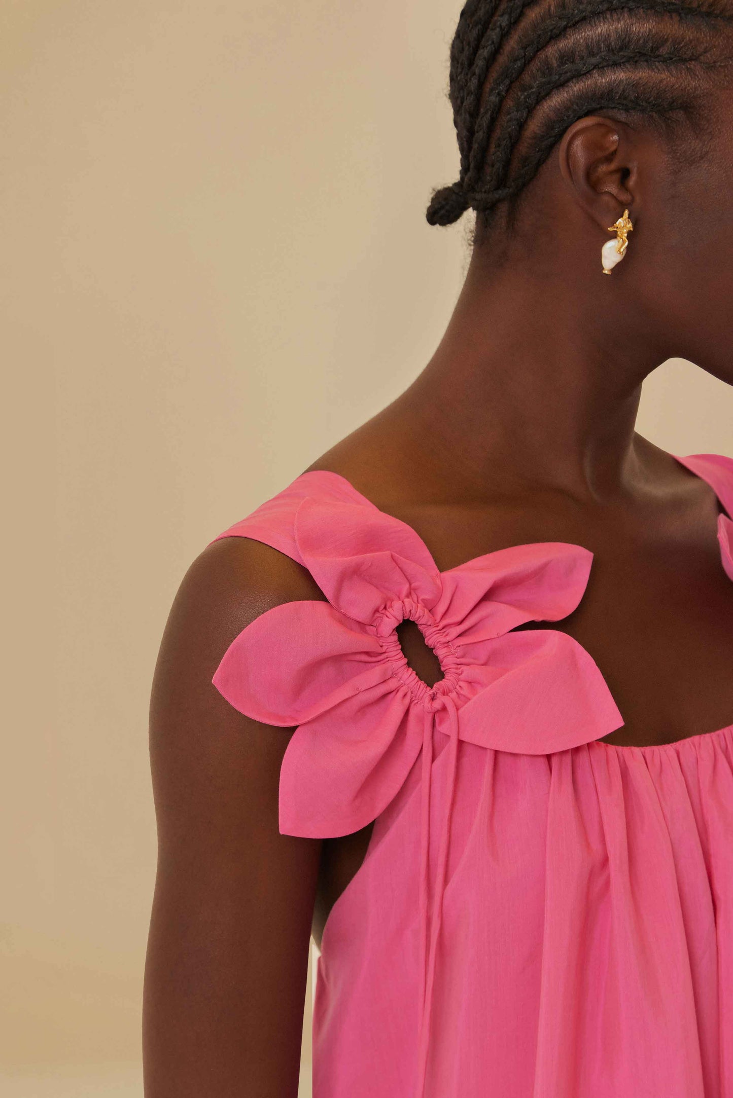 Pink Floral Details Sleeveless Midi Dress