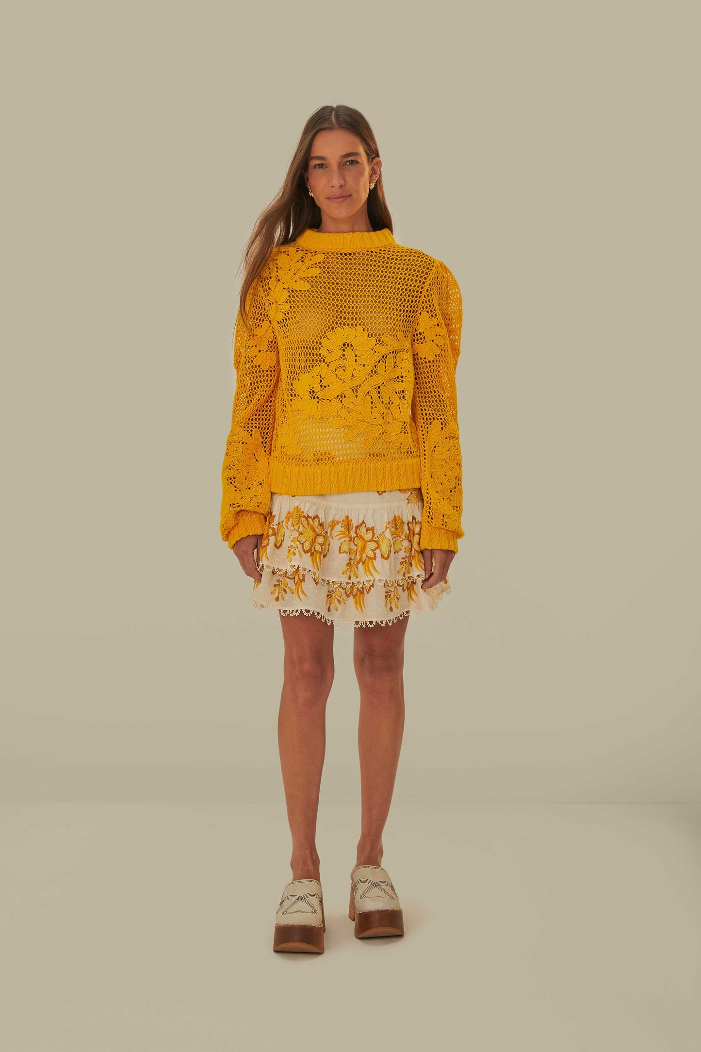 Yellow Embroidered Knit Sweater