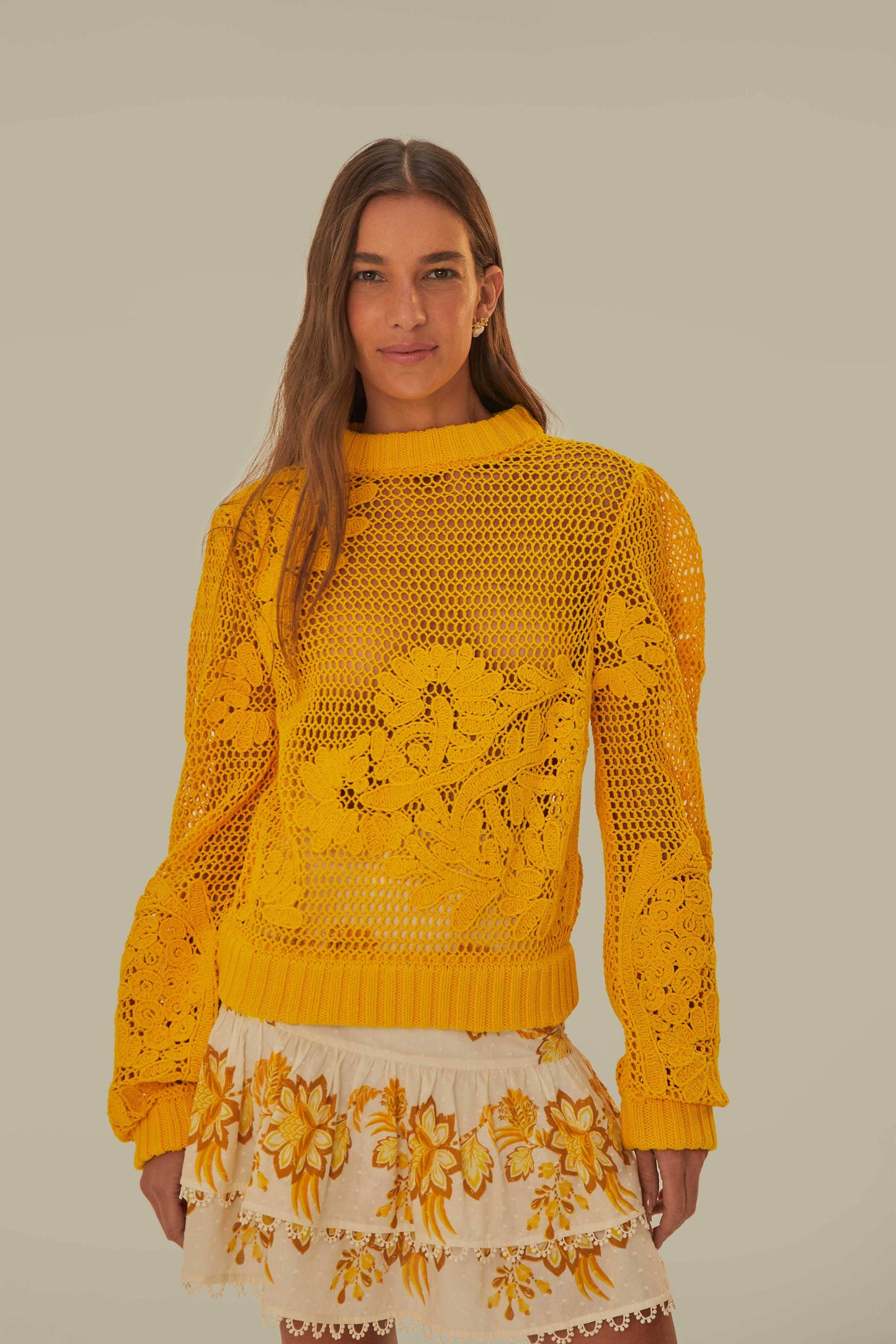 Yellow Embroidered Knit Sweater