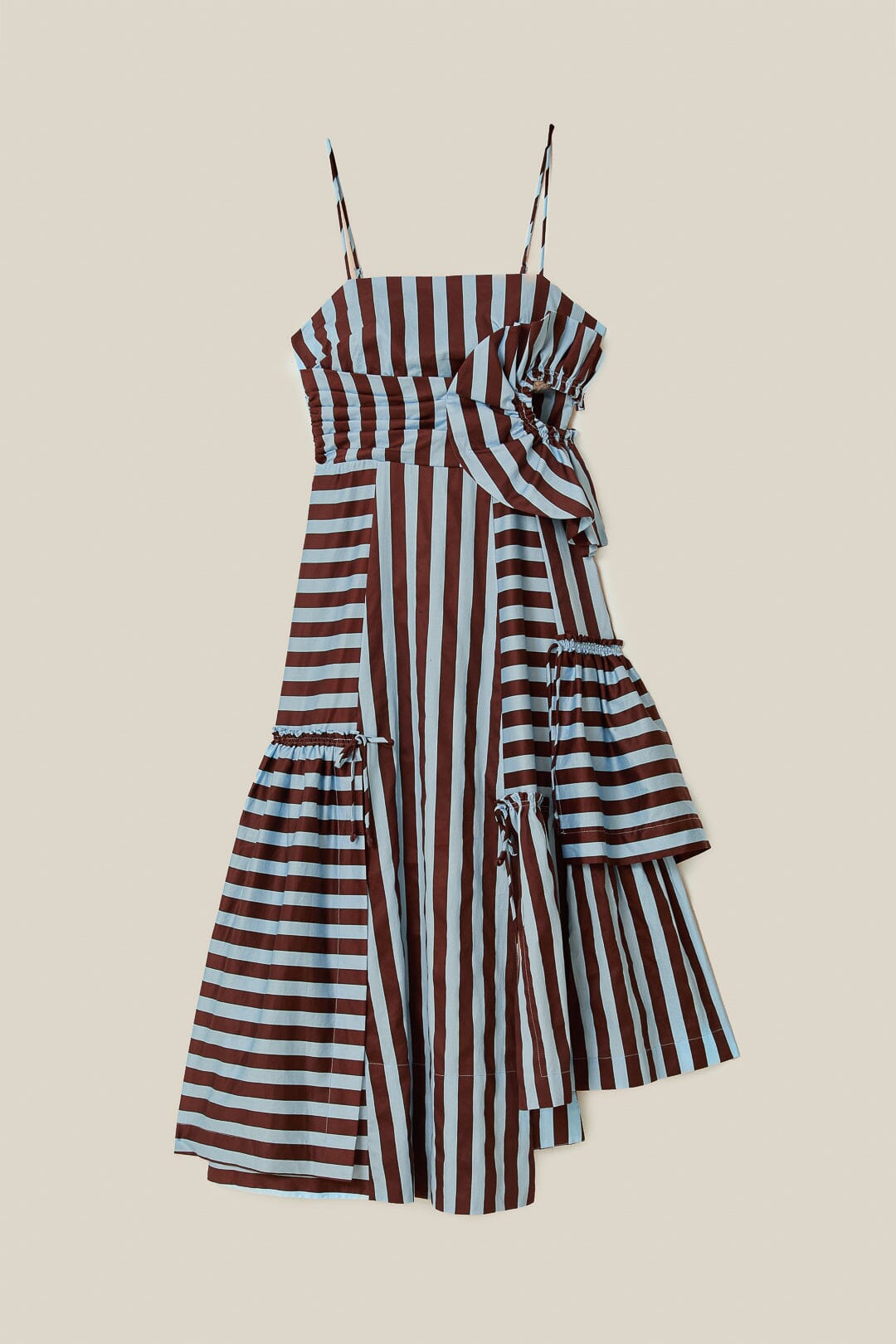 Brown and Blue Tropical Flight Stripes Organic Cotton Midi Dress