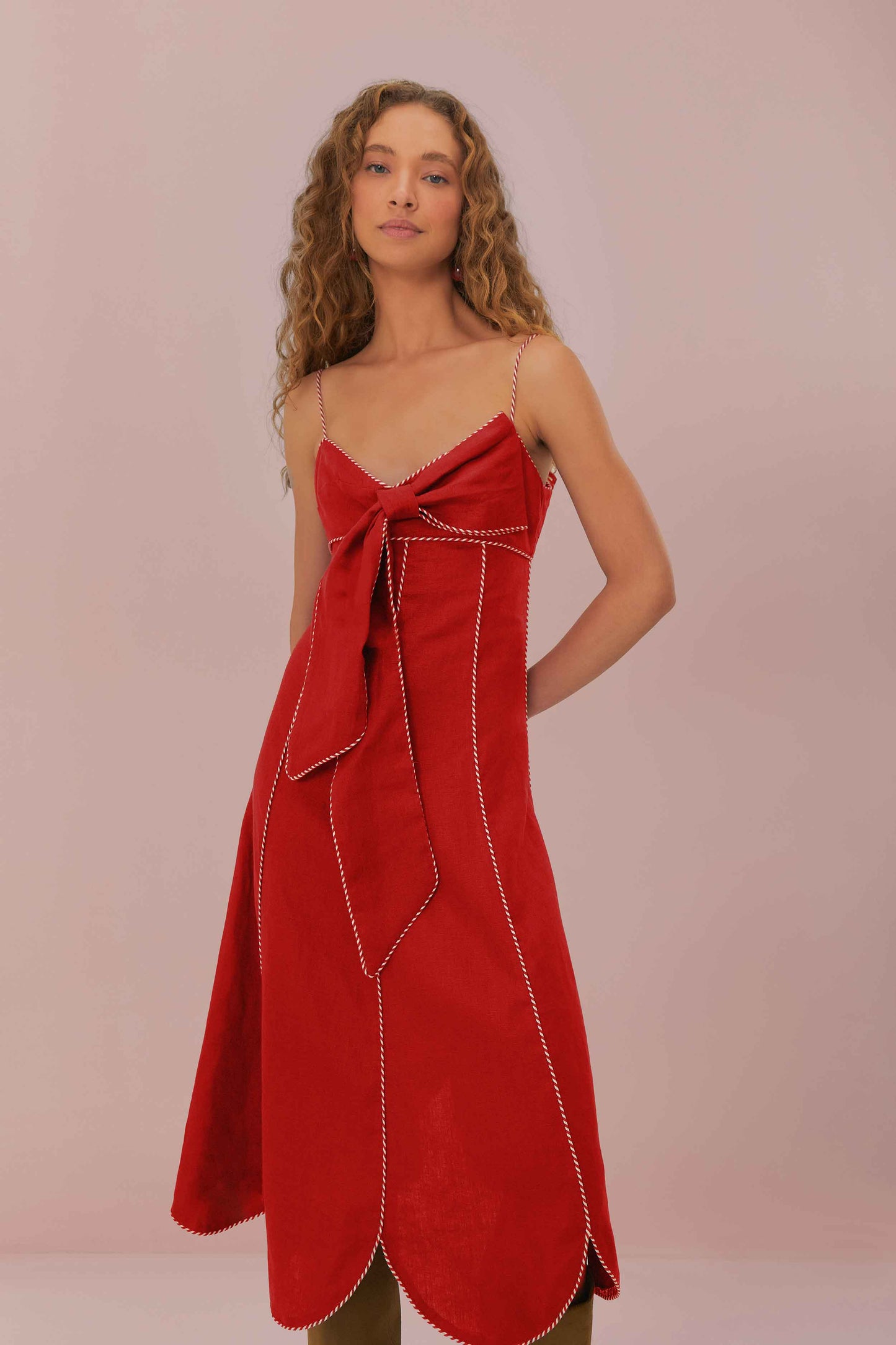 Red Front Bow Midi Dress