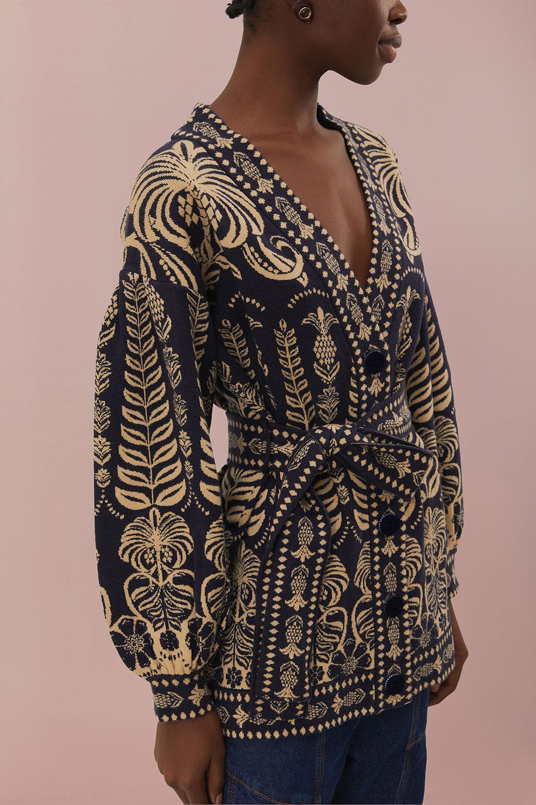 Black Ainika Tropical Splendor Knit Cardigan