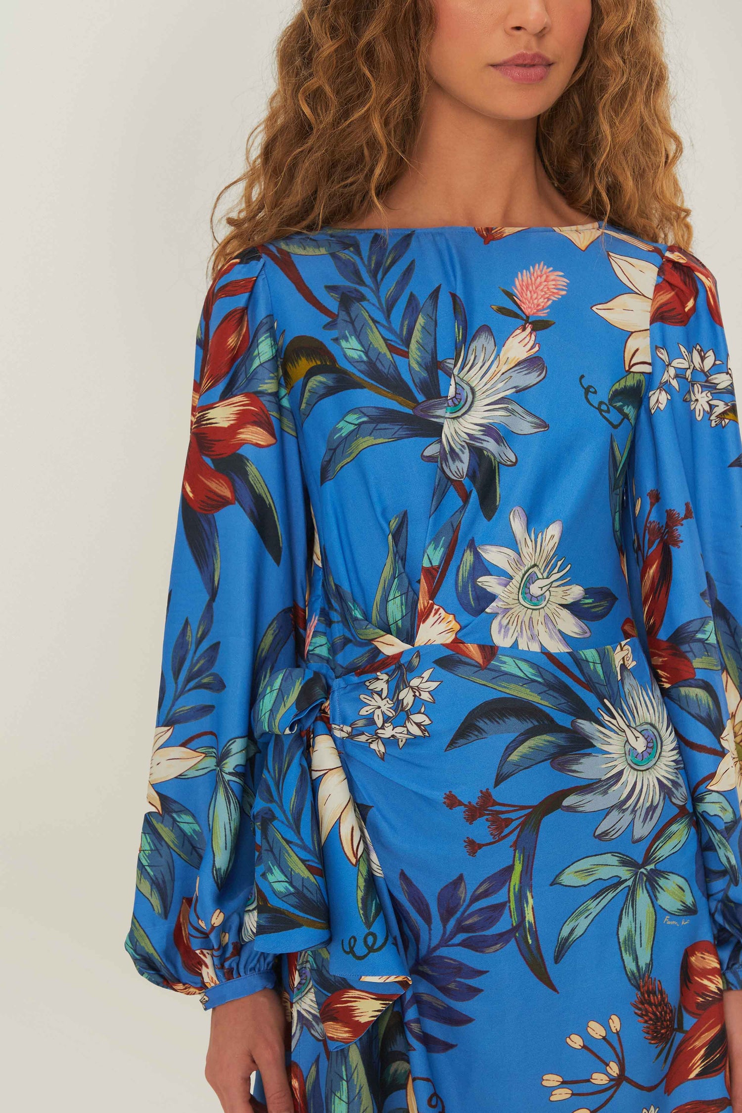 Blue Surreal Flowers Wrap Mini Dress FARM Rio Blue Surreal Flowers Wrap Mini Dress FARM Rio