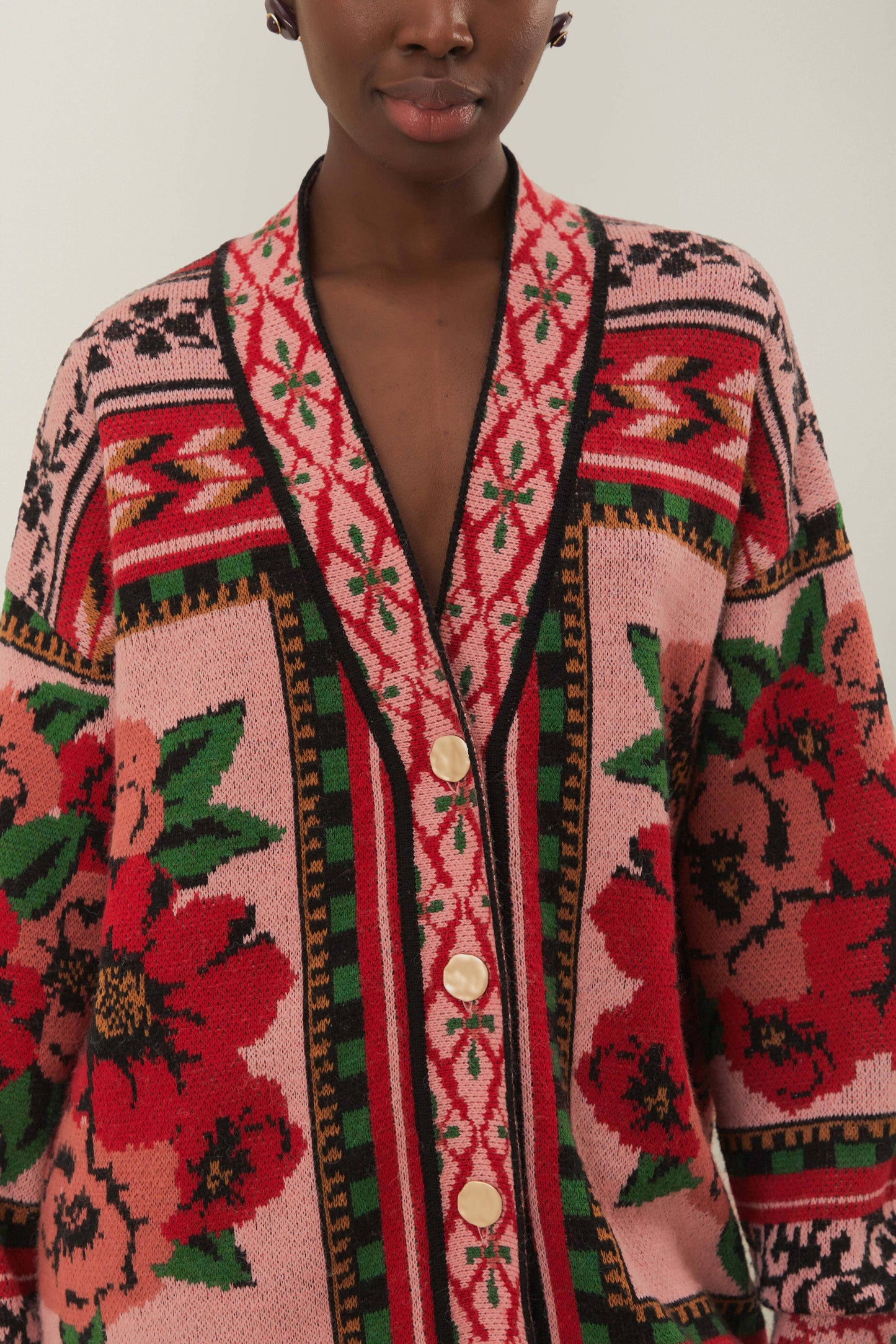 Pink Flower Tapestry Knit Cardigan