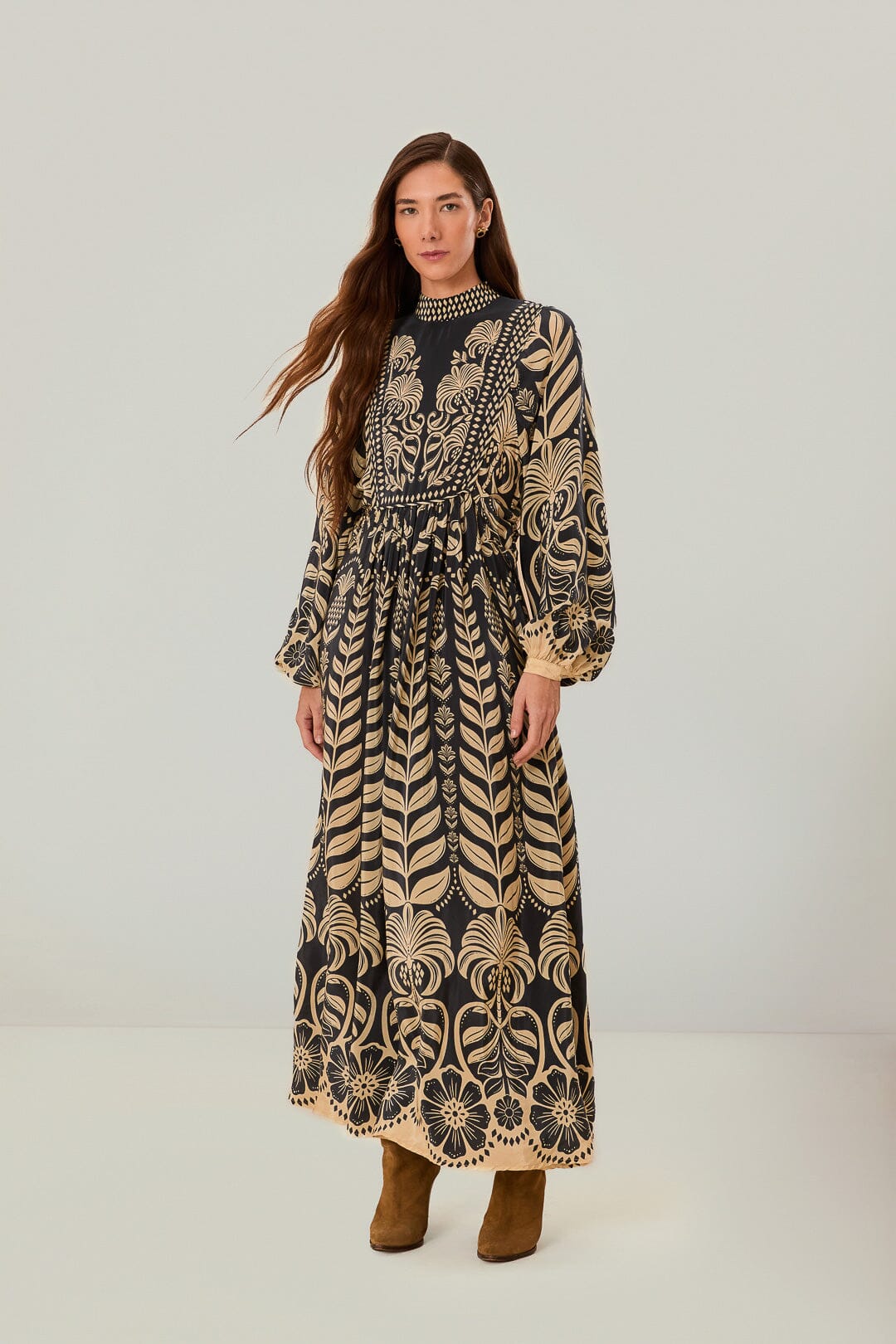 Black Ainika Tropical Splendor Maxi Dress