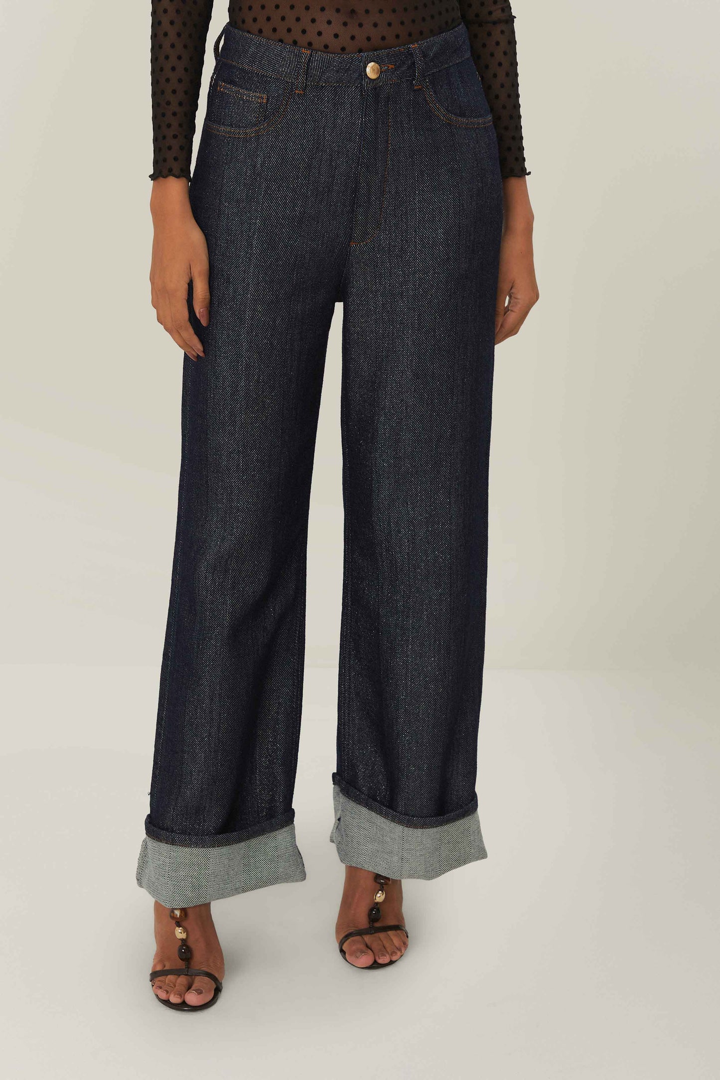 Denim Shine Wide Pants High Waist