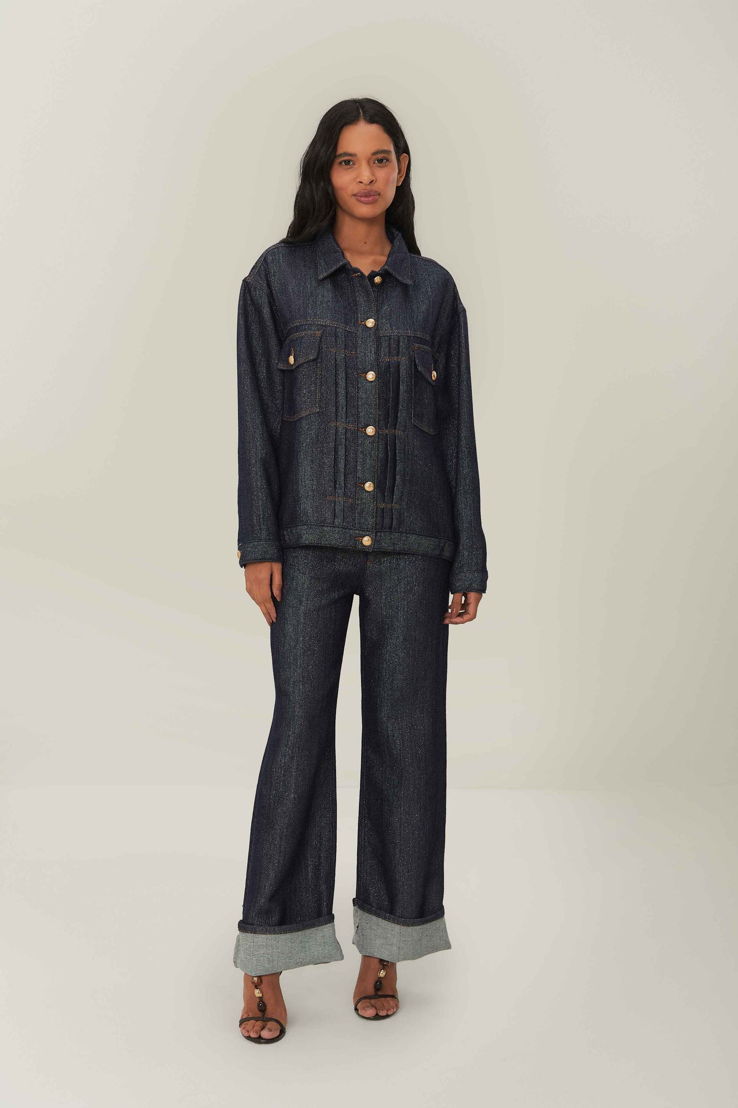 Denim Shine Wide Pants High Waist