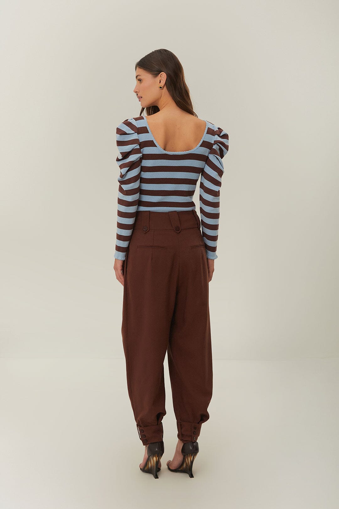 Brown High Waist Buttoned Cuff Pants