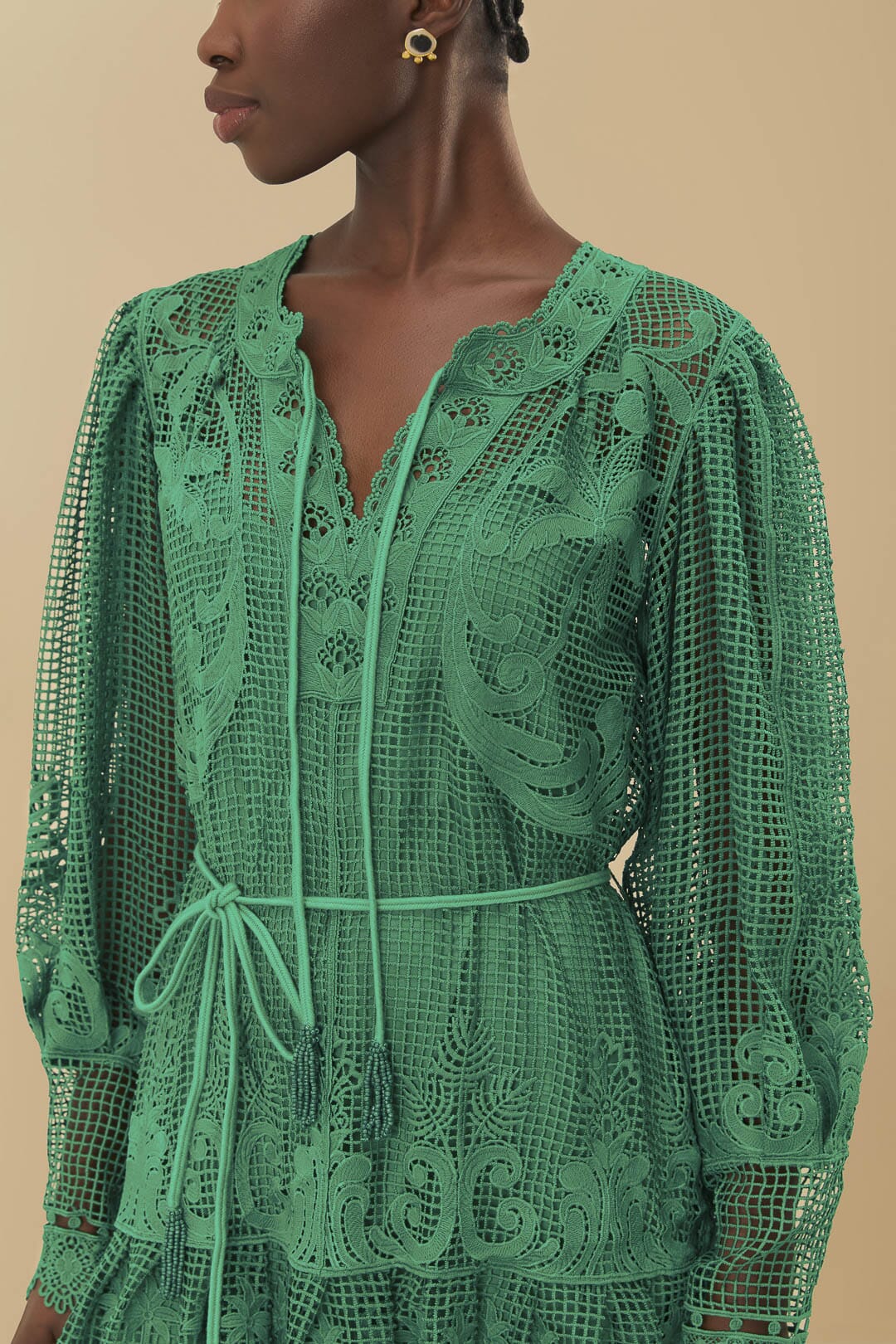 Green Tropical Flight Guipure Mini Dress FARM Rio Green Tropical Flight Guipure Mini Dress FARM Rio