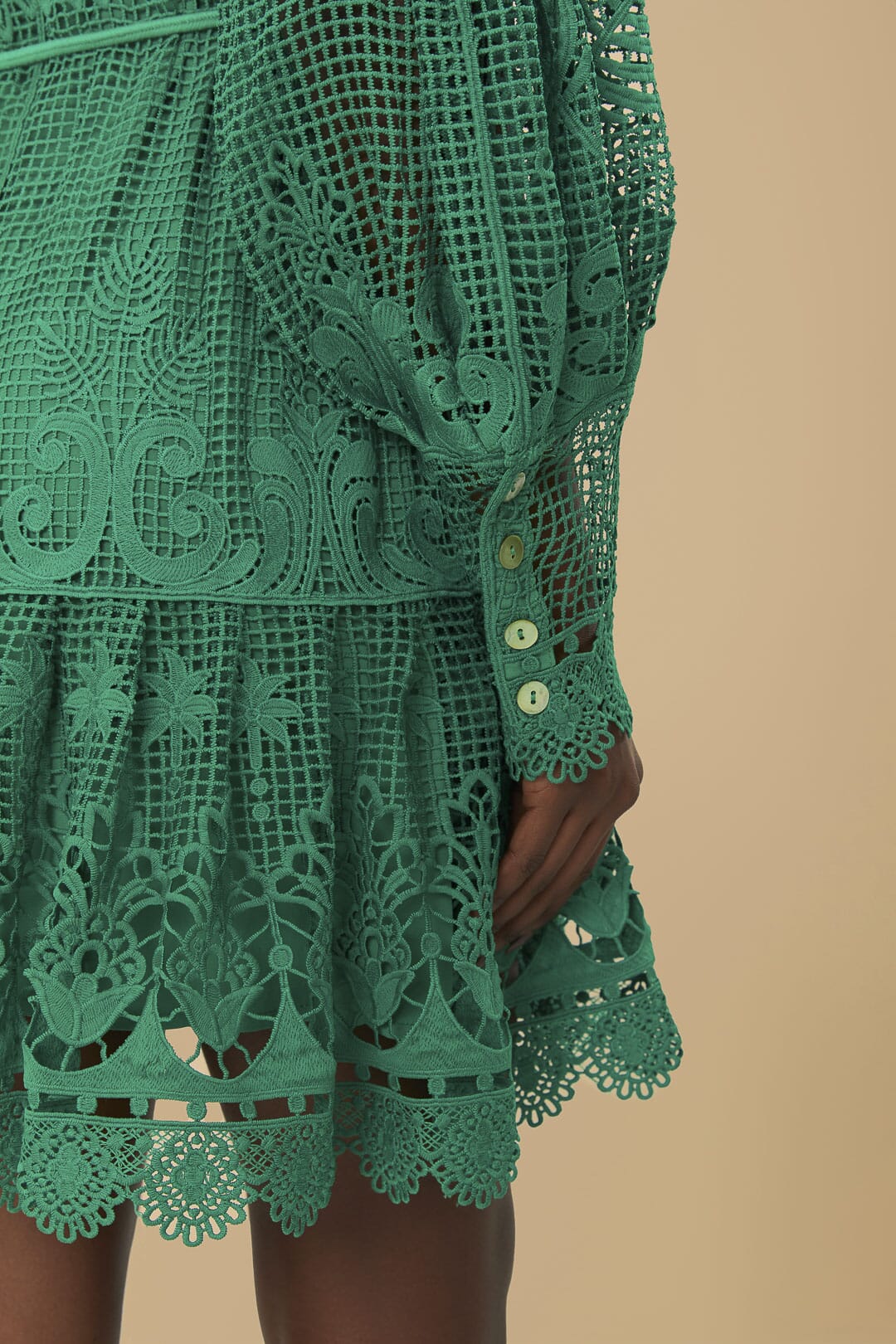 Green Tropical Flight Guipure Mini Dress FARM Rio Green Tropical Flight Guipure Mini Dress FARM Rio
