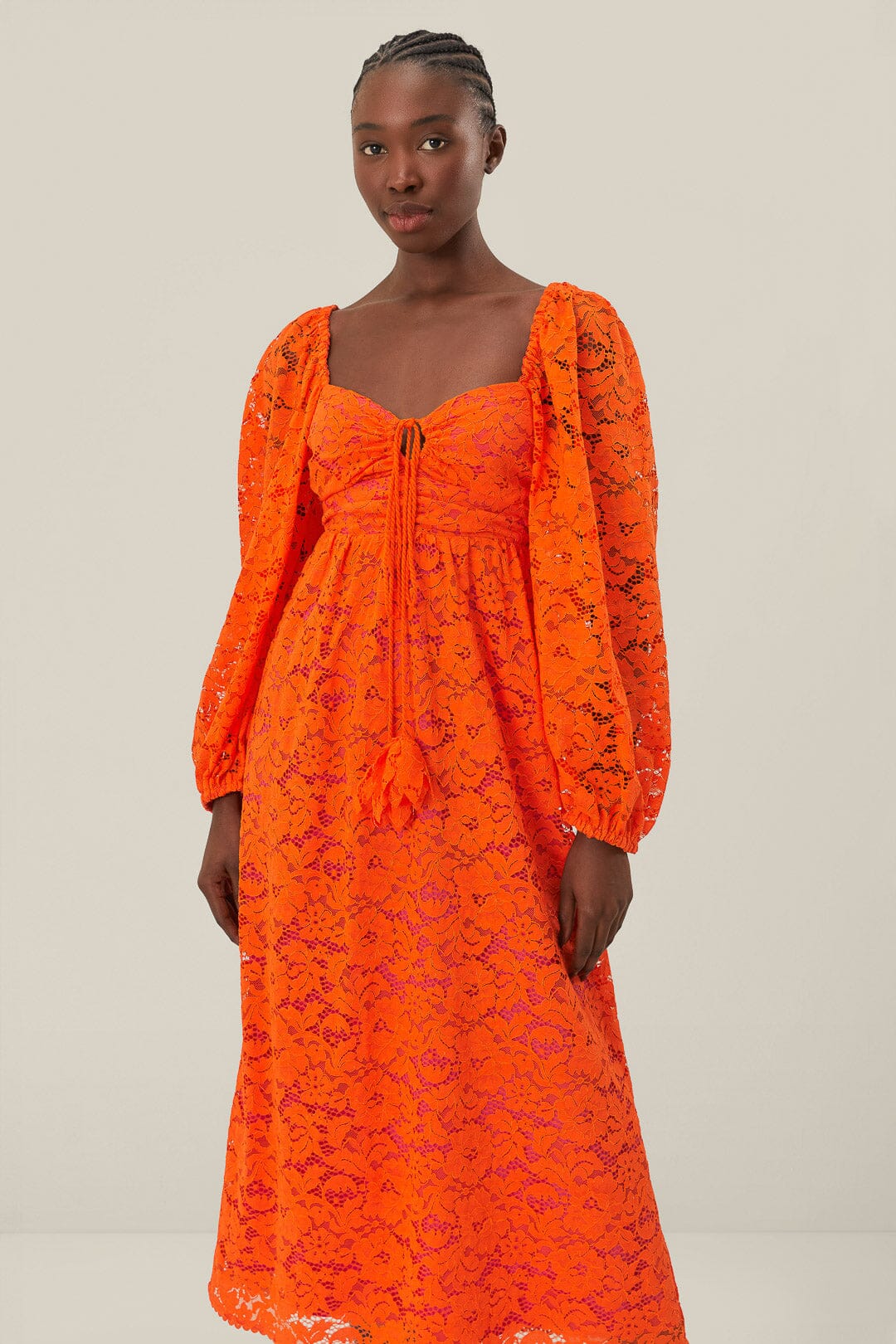 fitted lace wedding dress Orange Lace Long Sleeve Midi Dress FARM Rio fitted lace wedding dress Orange Lace Long Sleeve Midi Dress FARM Rio