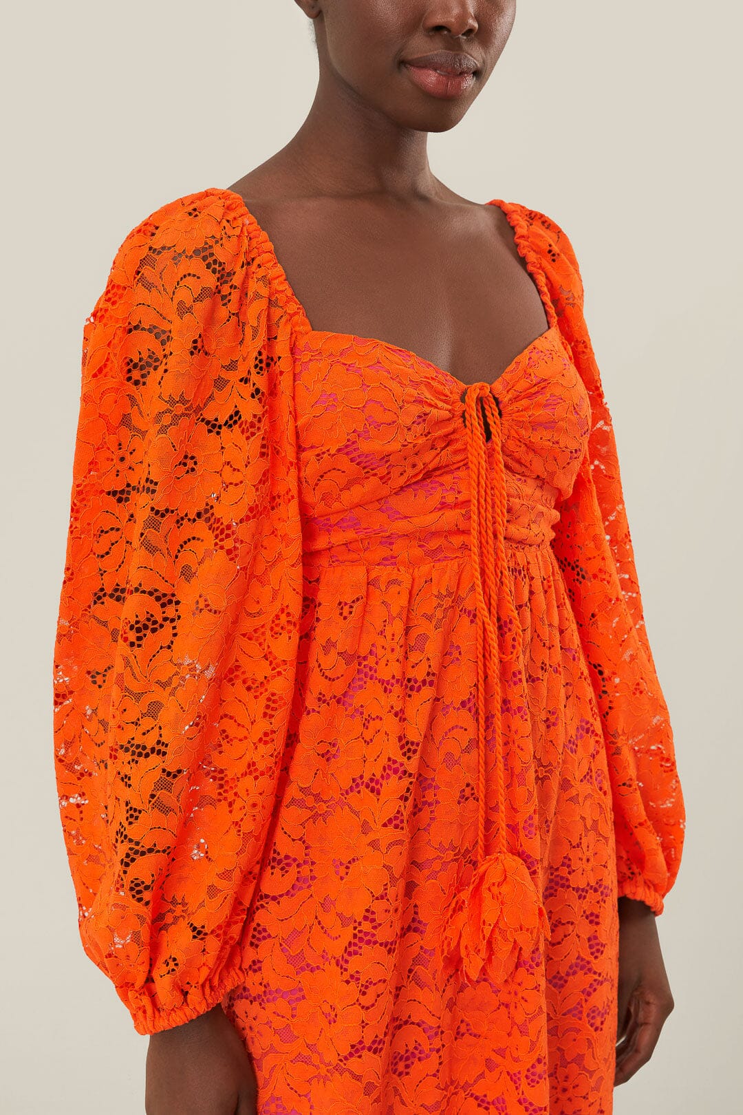 Orange Lace Long Sleeve Midi Dress FARM Rio Orange Lace Long Sleeve Midi Dress FARM Rio
