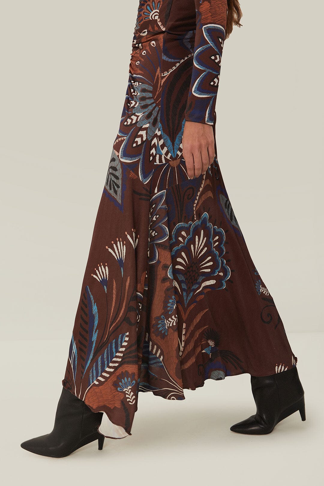 Brown Delicate Garden Long Sleeve Maxi Dress