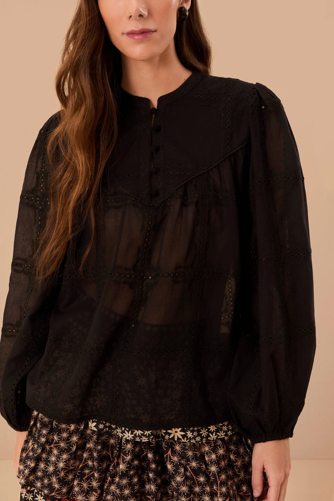 Black Scallops Long Sleeve Blouse