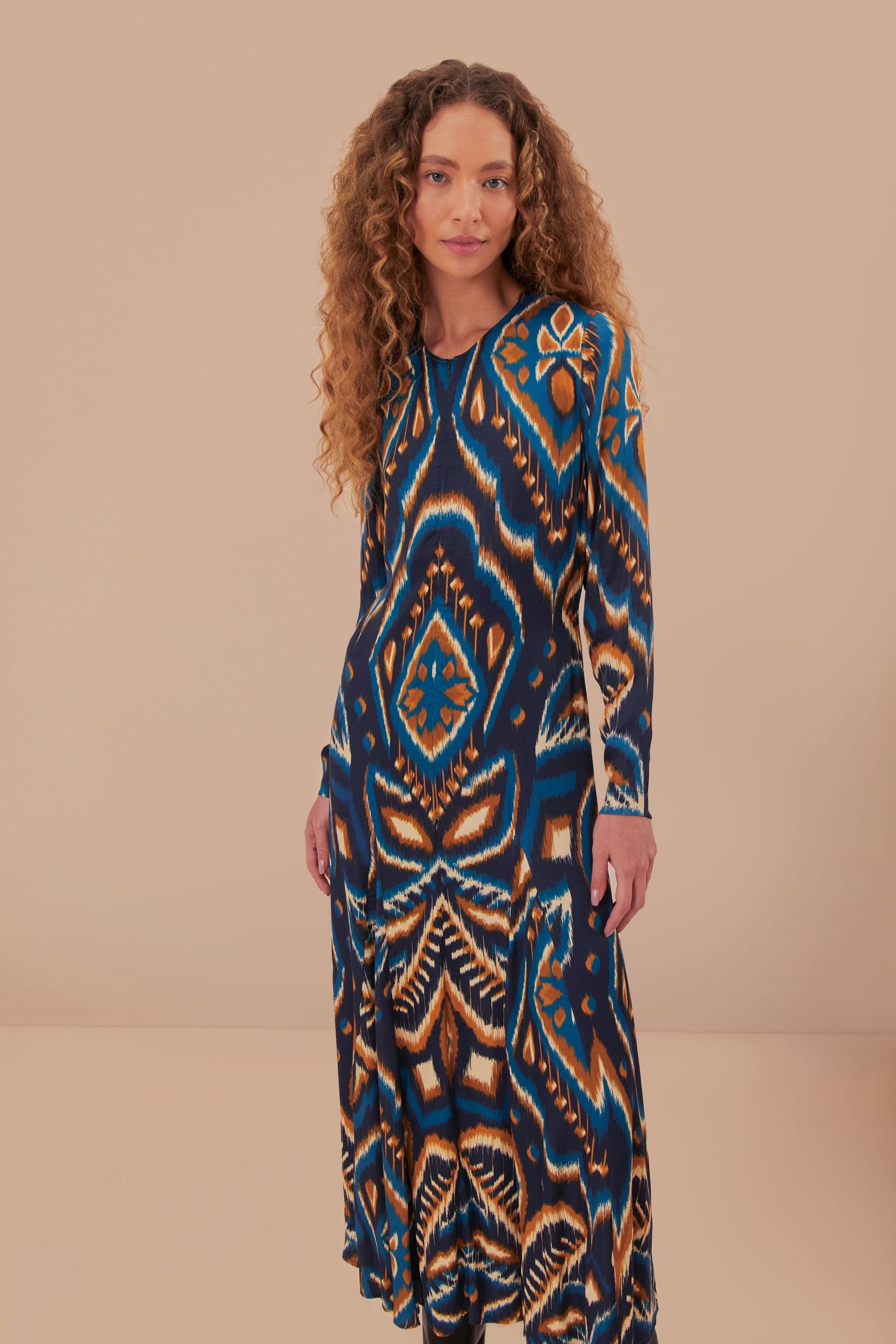 Blue Pineapple Ikat LENZING™ ECOVERO™ Viscose Maxi Dress