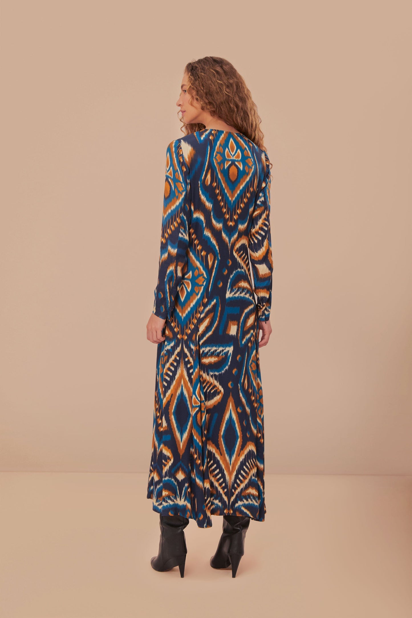 Blue Pineapple Ikat LENZING™ ECOVERO™ Viscose Maxi Dress