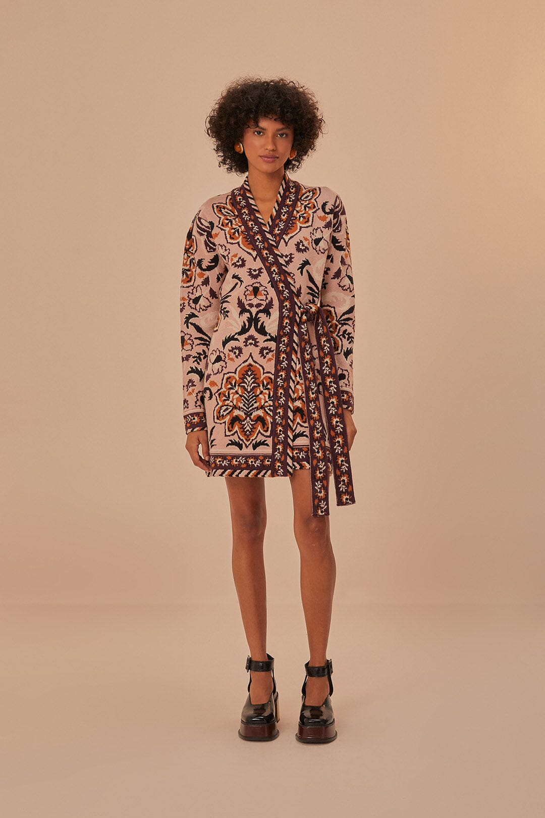 Glam Tapestry Knit Wrap Dress