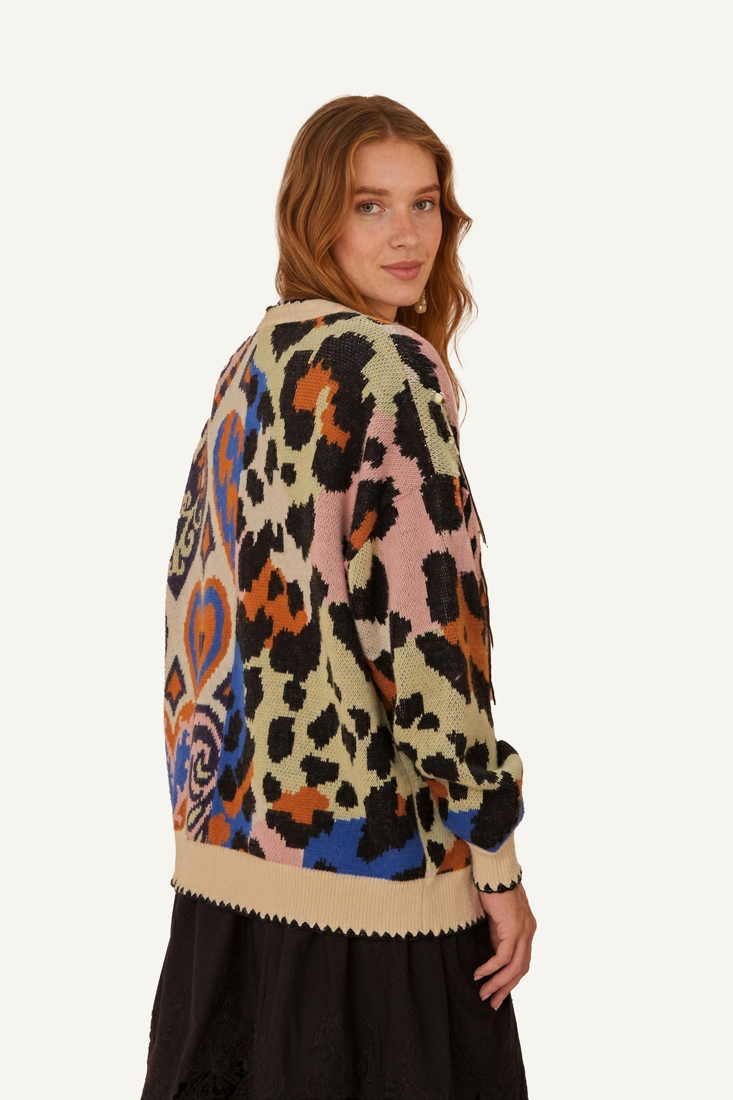 Mixed Ikat Hearts Knit Cardigan