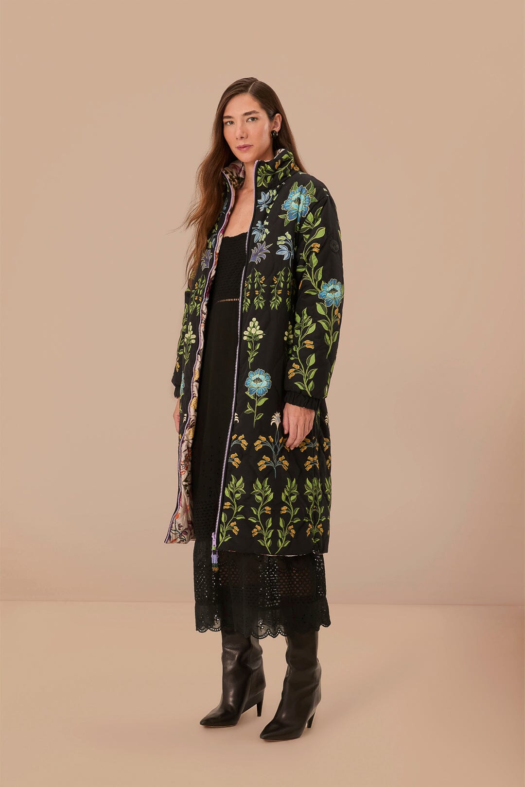 Black Winter Garden Reversible Maxi Puffer Jacket