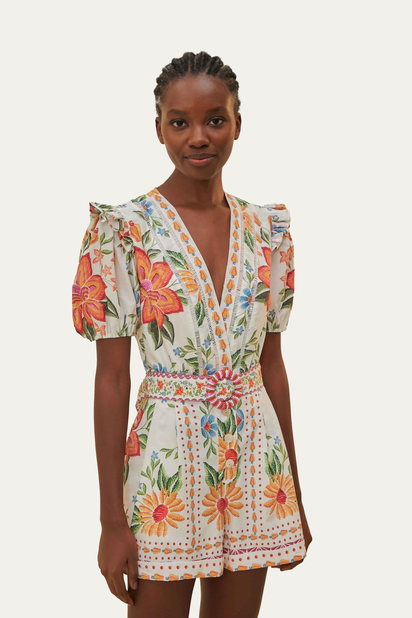 Off-White Bloom Garden LENZING™ ECOVERO™ Euroflax™ Romper