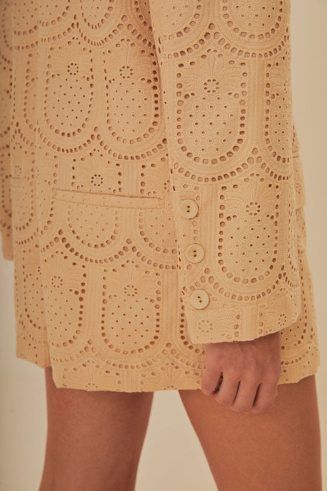 Sand Cotton Eyelet Tailored Romper