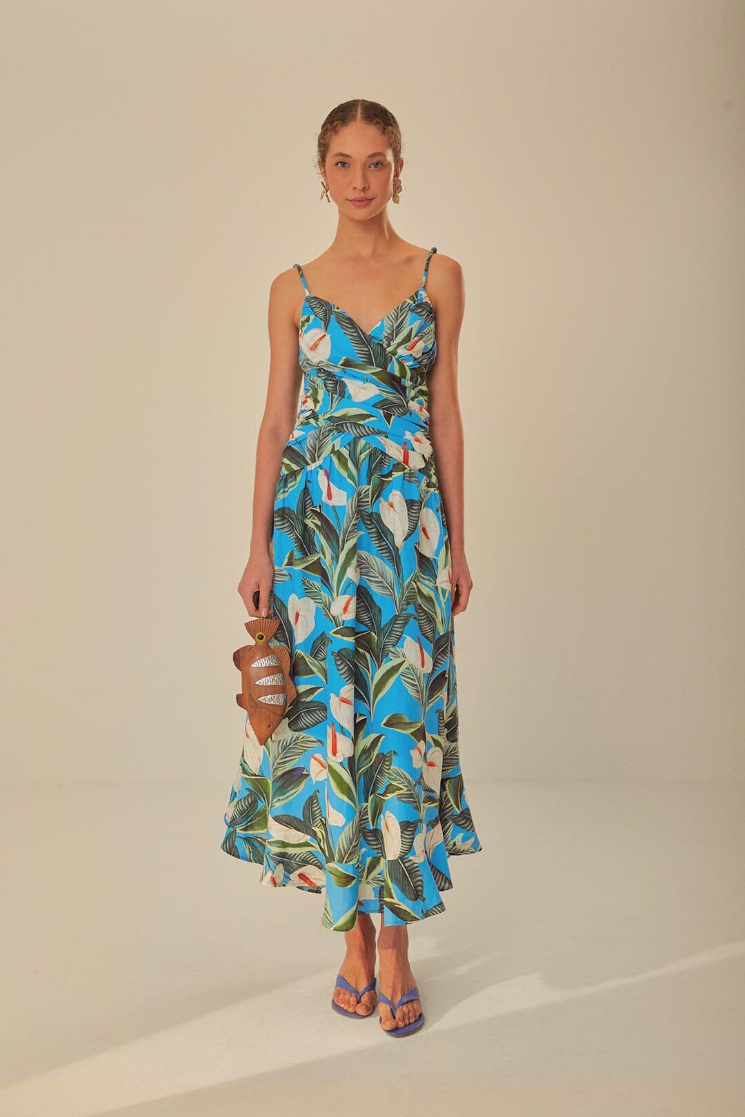 Blue Anthurium Garden LENZING™ ECOVERO™ Euroflax™ Maxi Dress