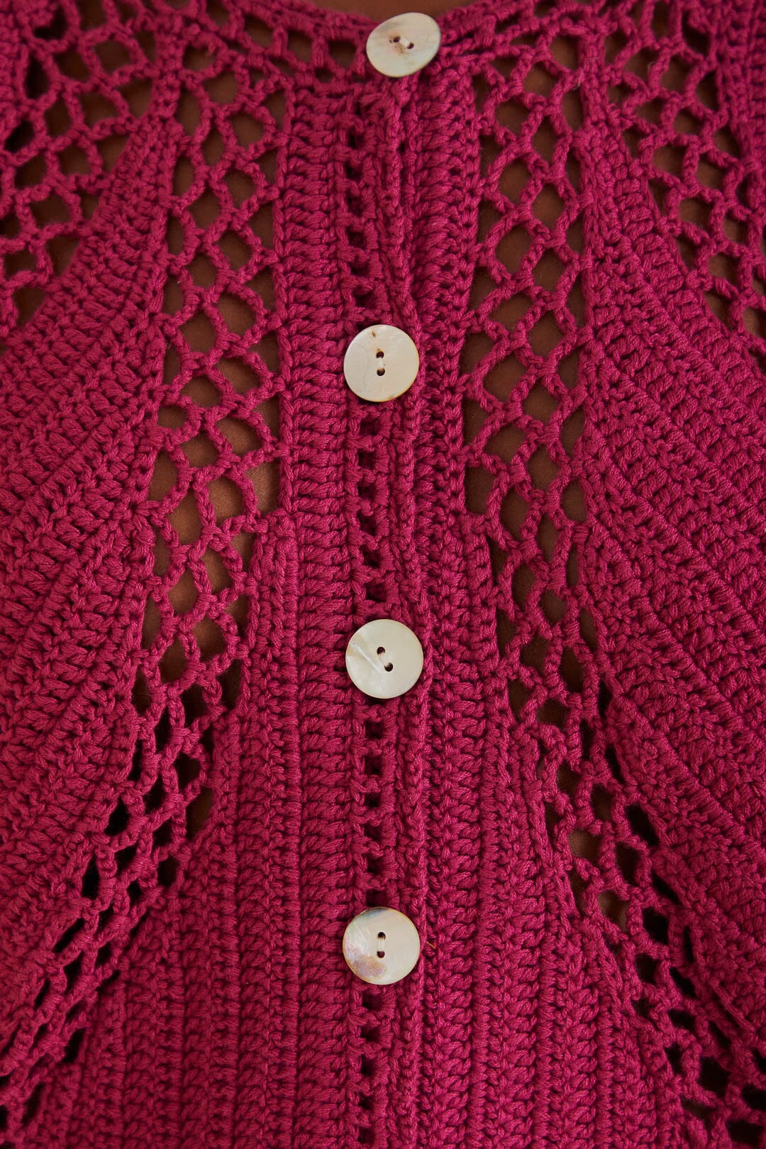 Pink Flower Draw Crochet Cardigan