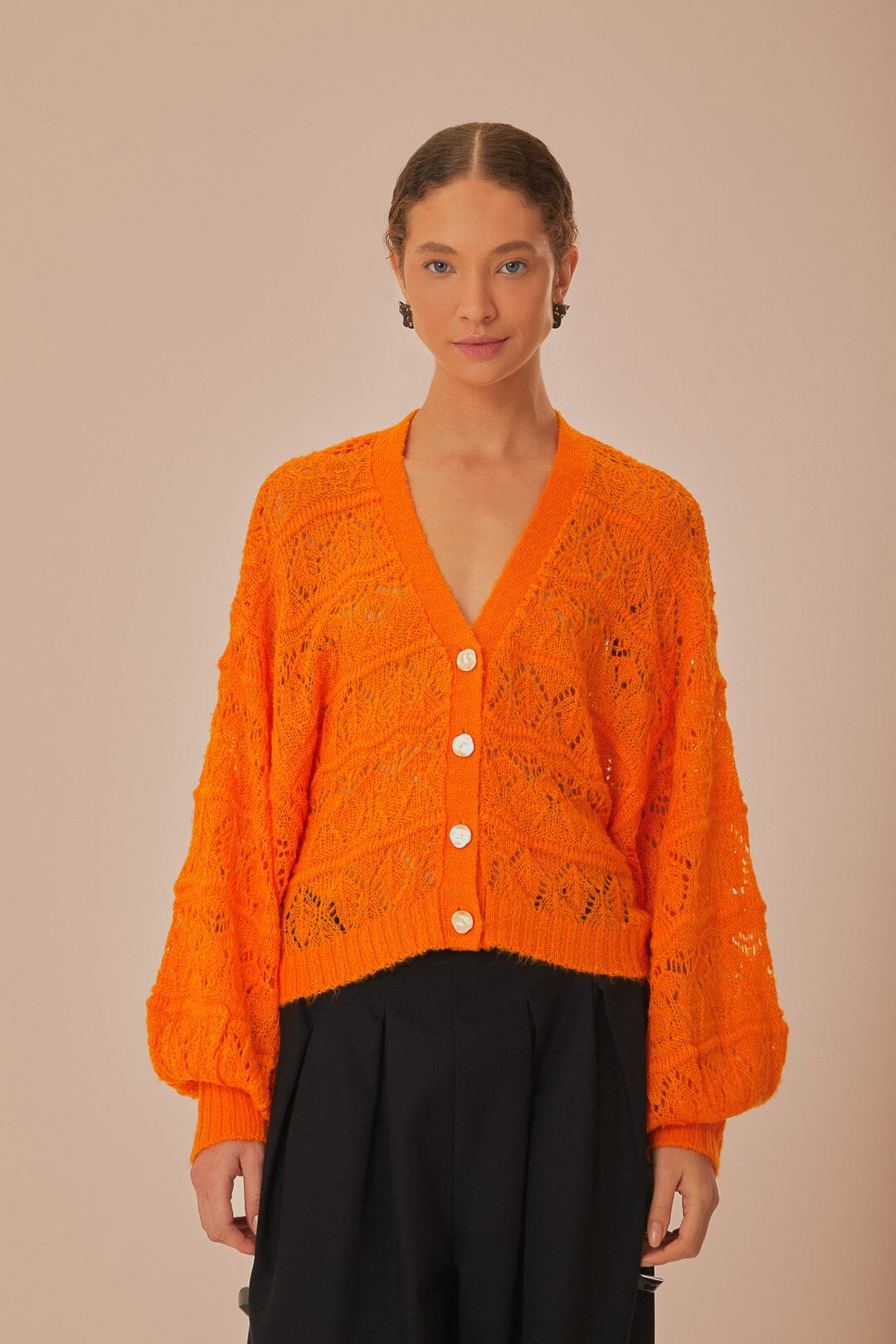 Orange Textured Knit Cardigan