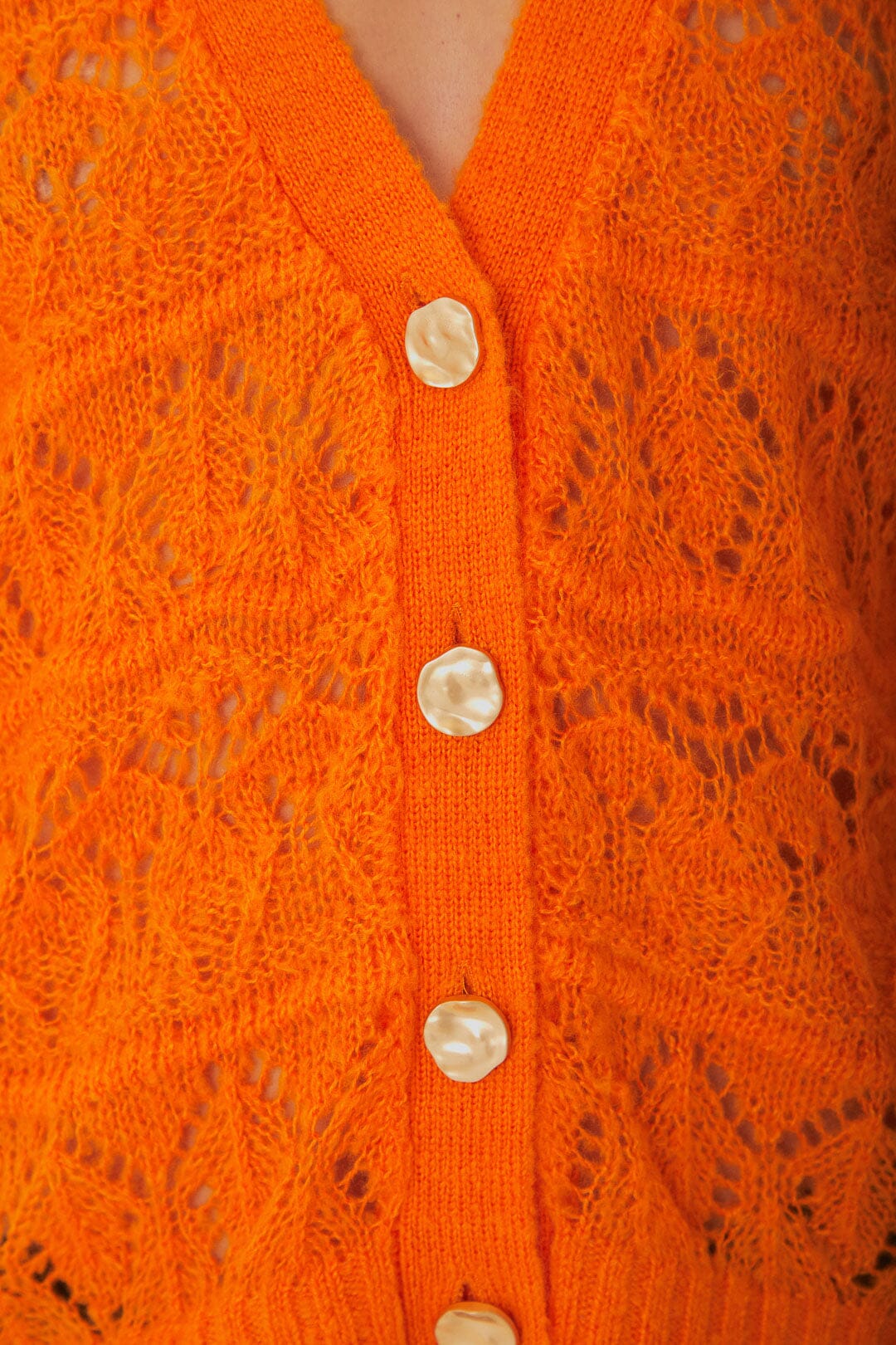 Orange Textured Knit Cardigan