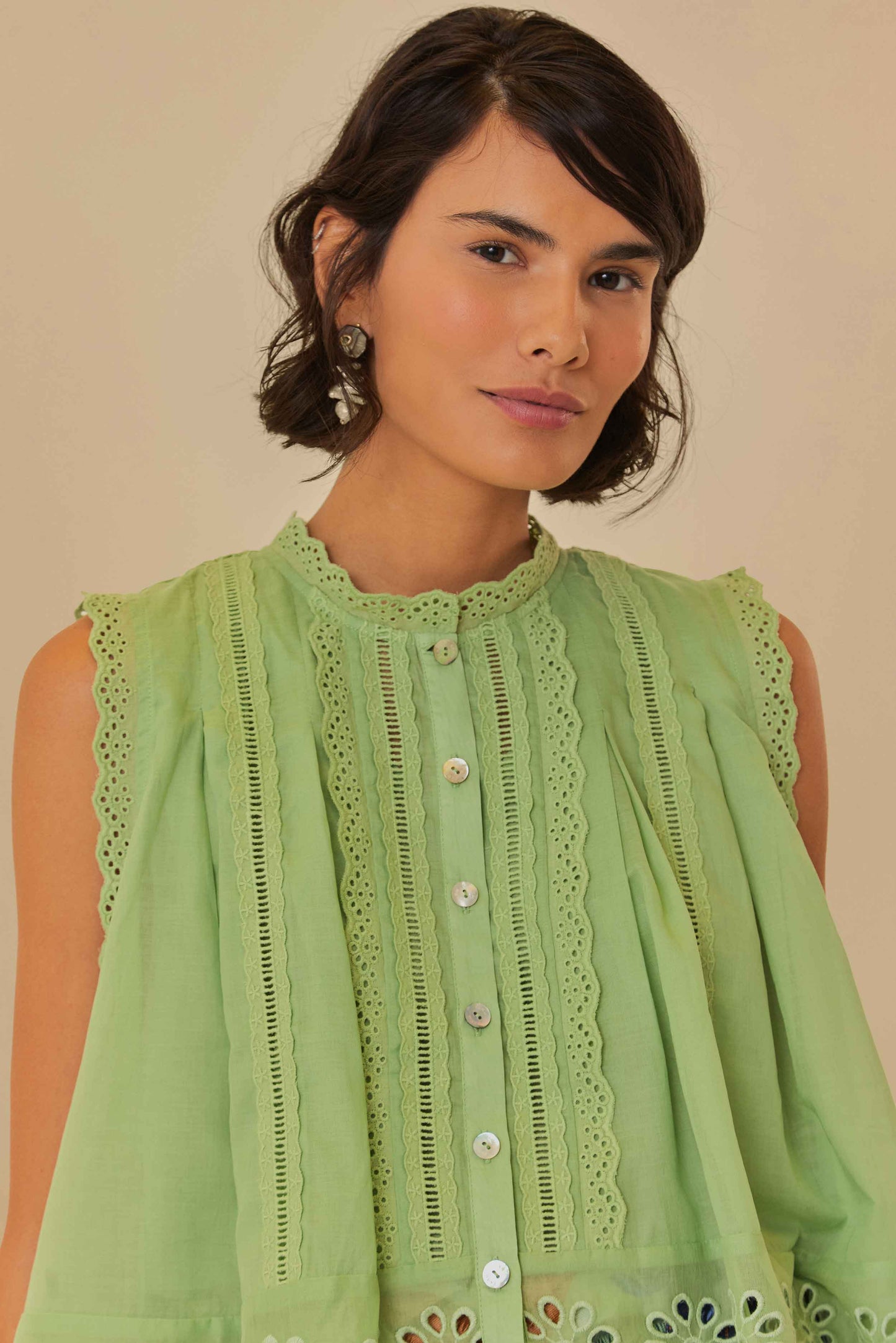 Light Green Sleeveless Organic Cotton Blouse