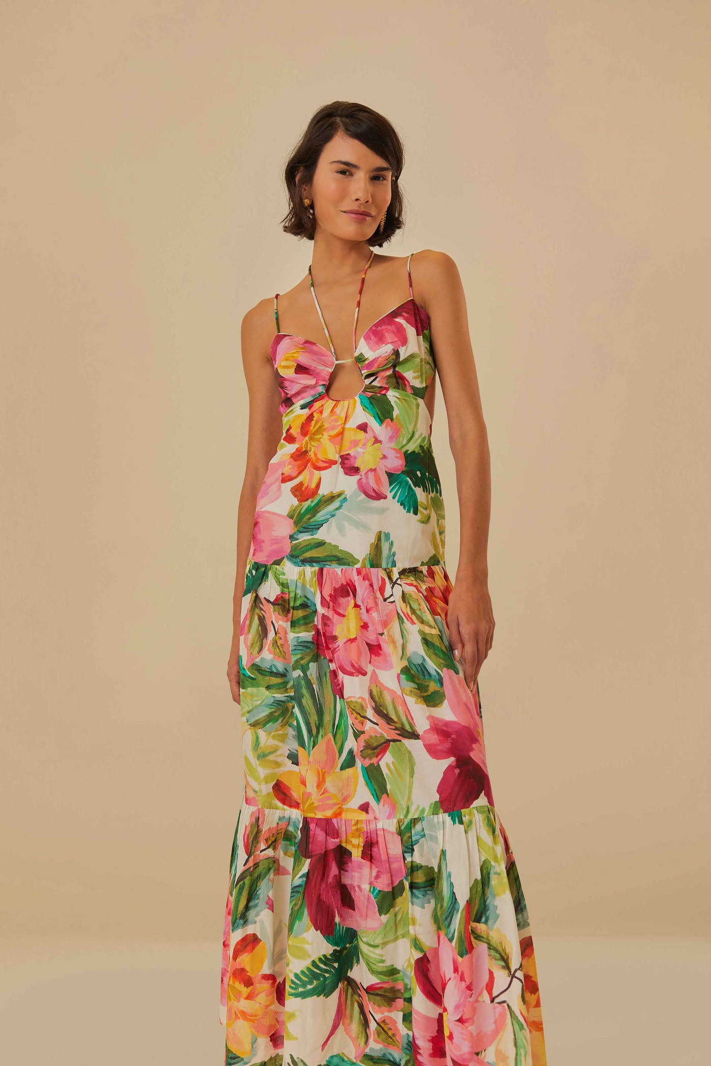 Off-White Painted Flowers Tiered Maxi Dress