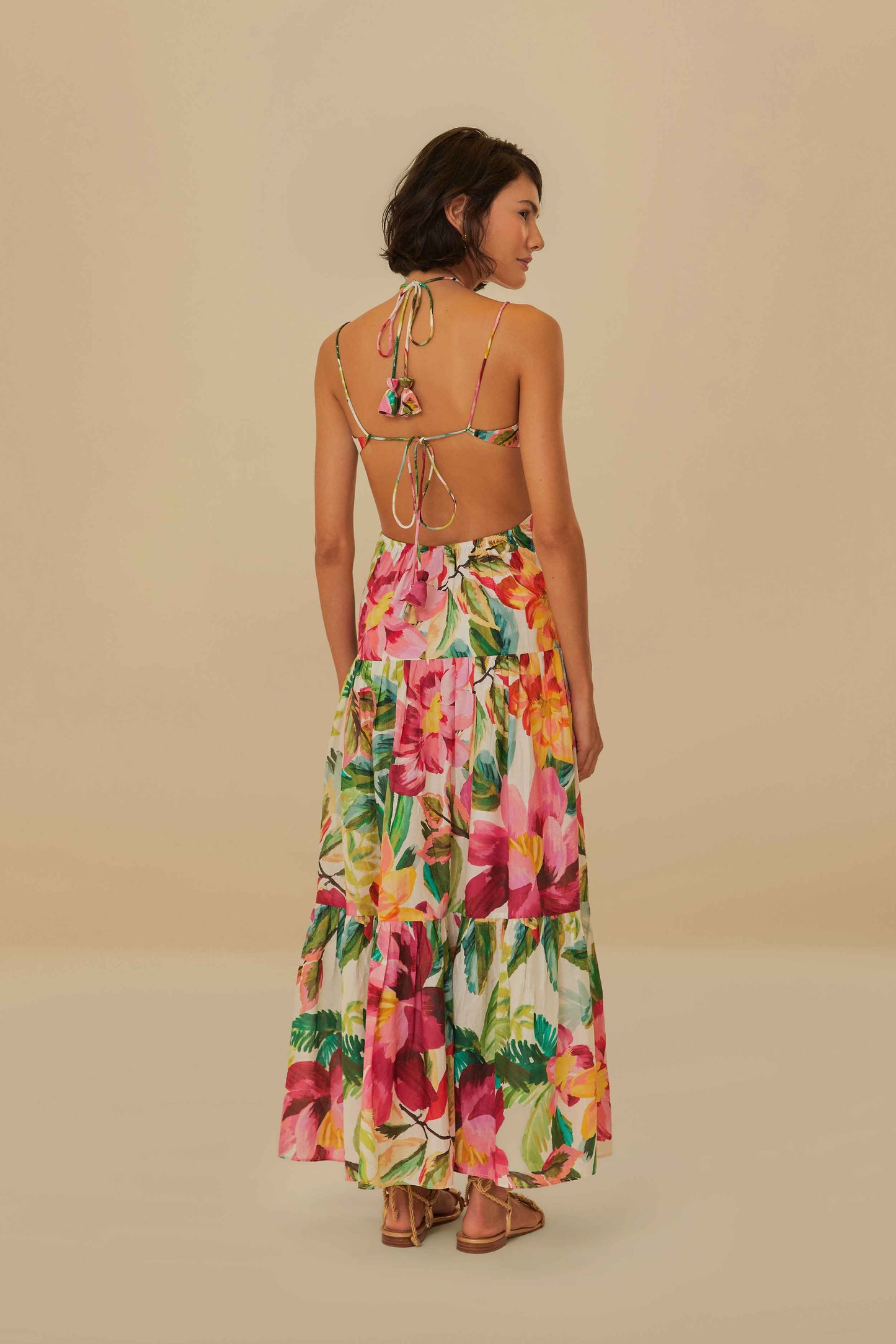 Off-White Painted Flowers Tiered Maxi Dress