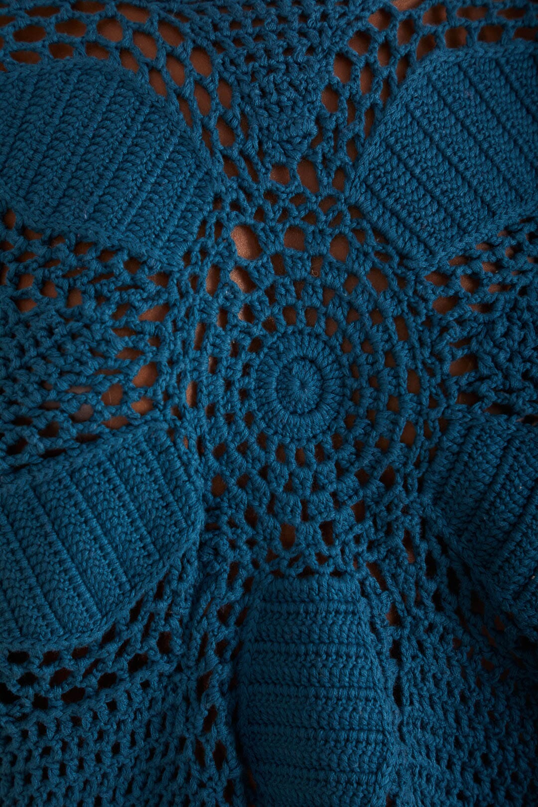 Teal Flower Draw Crochet Blouse