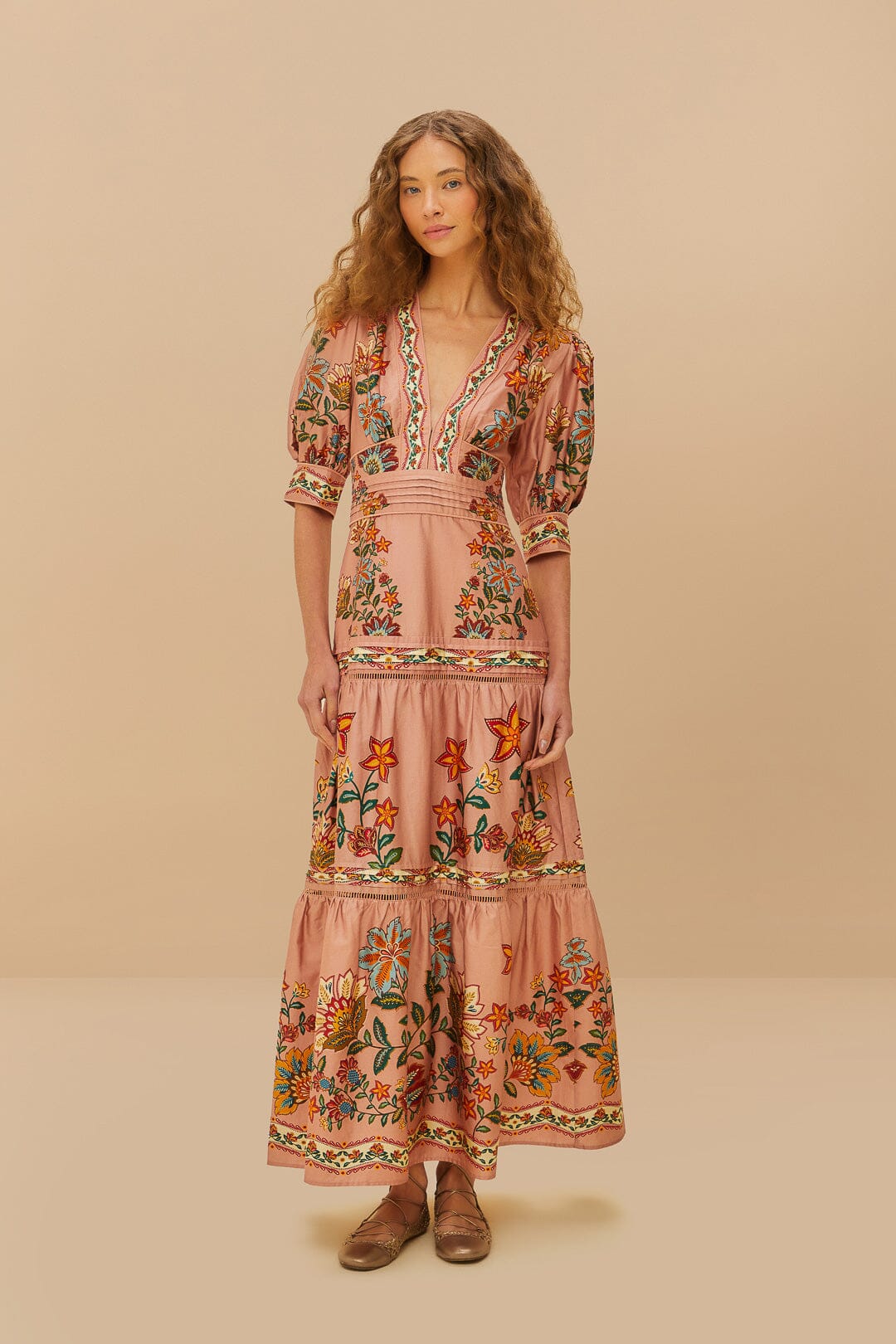 Pink Garden Delight Short Sleeve Maxi Dress