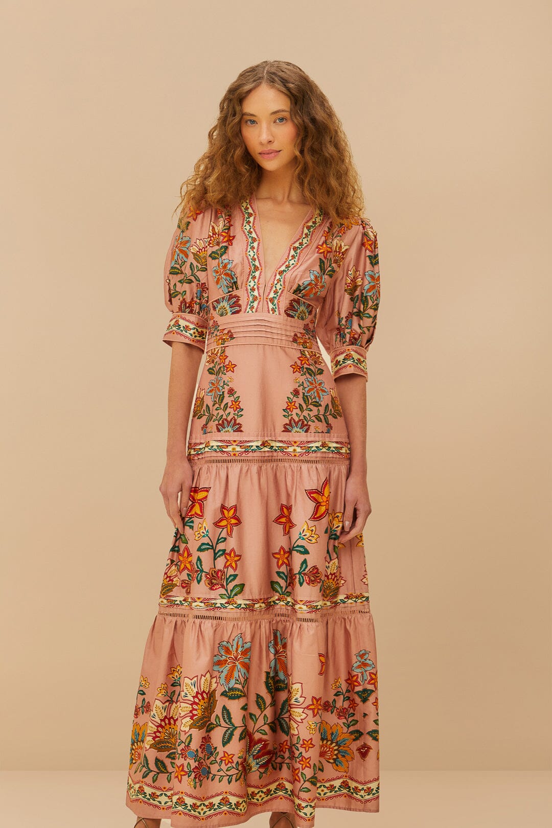 Pink Garden Delight Short Sleeve Maxi Dress