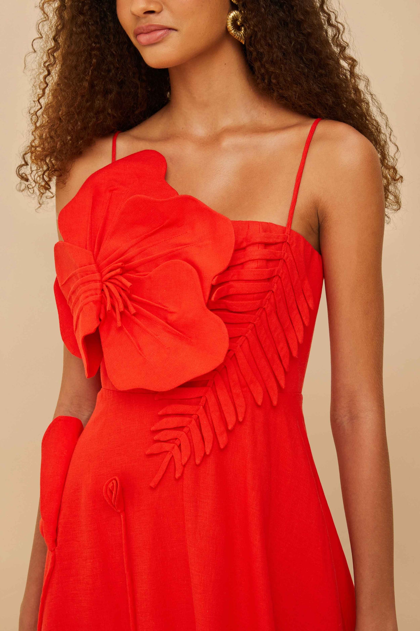 farm rio red garden sleeveless midi dress Farm Rio Garden Appliqu Linen Blend Midi Dress