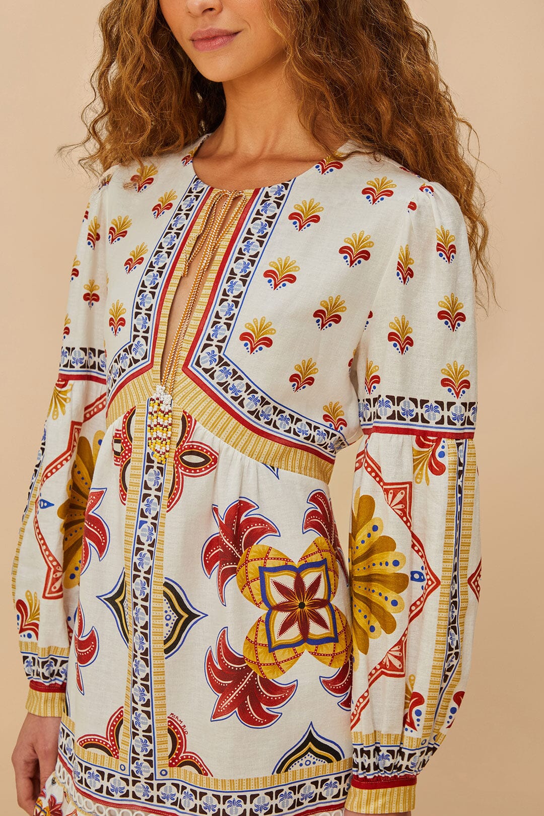 Off-White Marys Tiles LENZING™ ECOVERO™ Euroflax™ Mini Dress