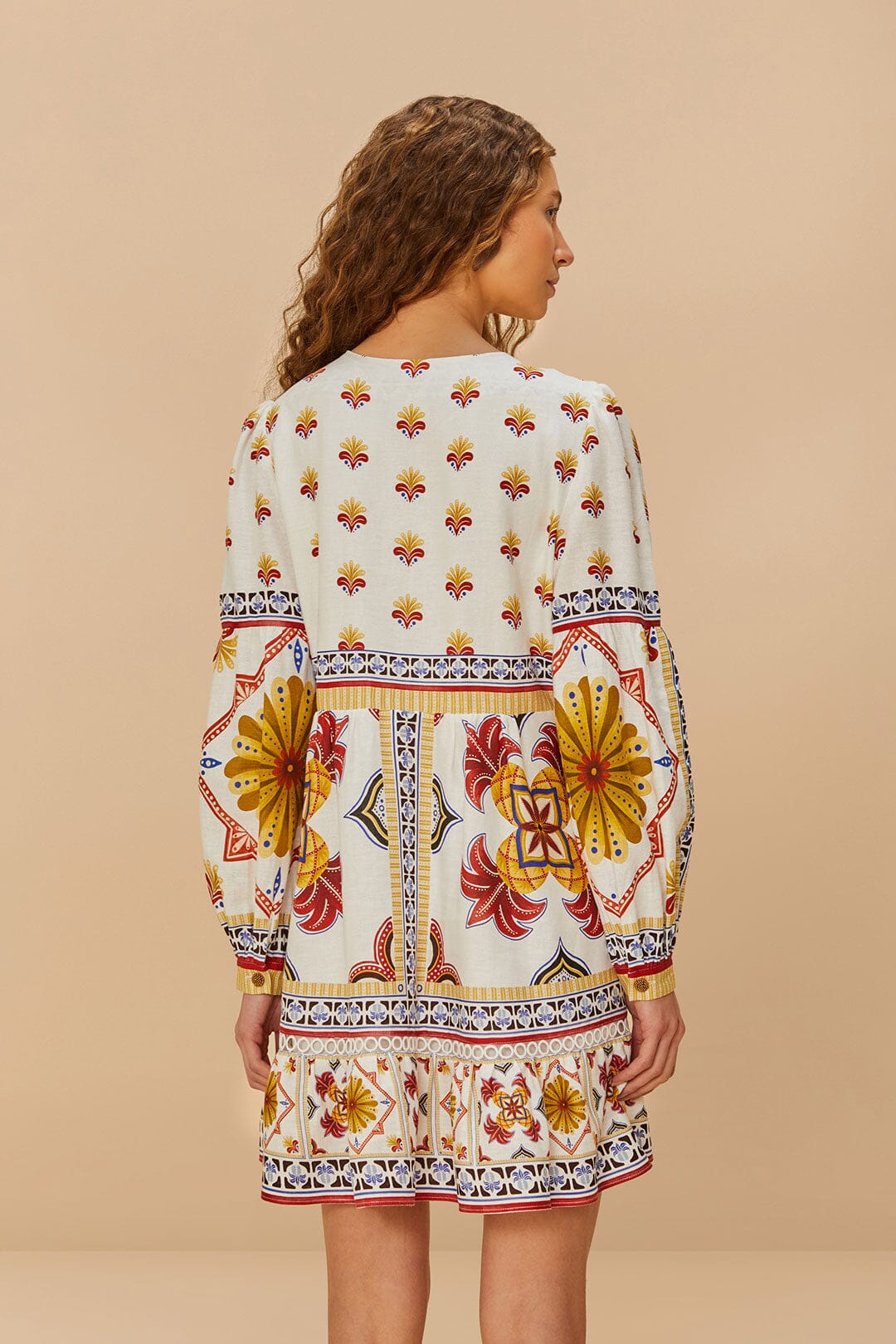 Off-White Marys Tiles LENZING™ ECOVERO™ Euroflax™ Mini Dress