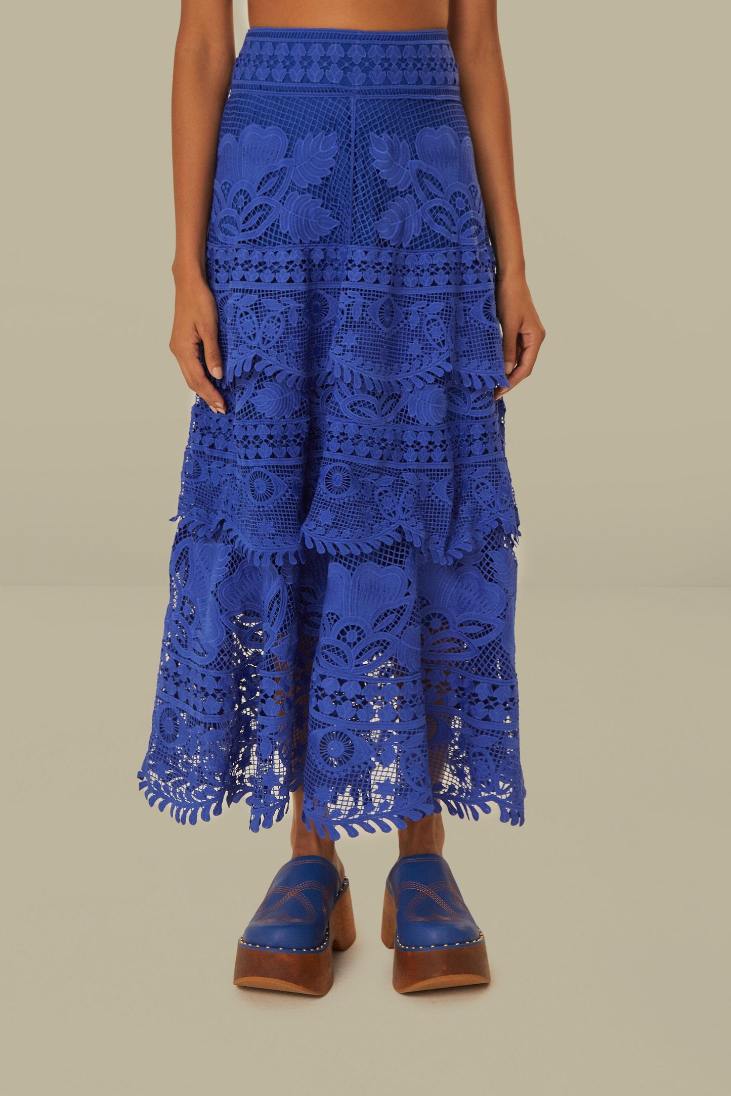Blue Guipure Midi Skirt