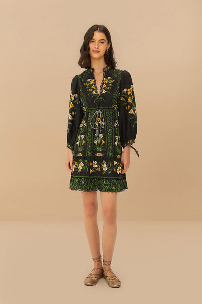 Black Flowers Arch LENZING™ ECOVERO™ Euroflax™ Mini Dress – FARM Rio