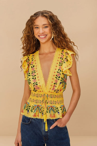 Yellow Delicate Flowers Stripes Blouse – FARM Rio