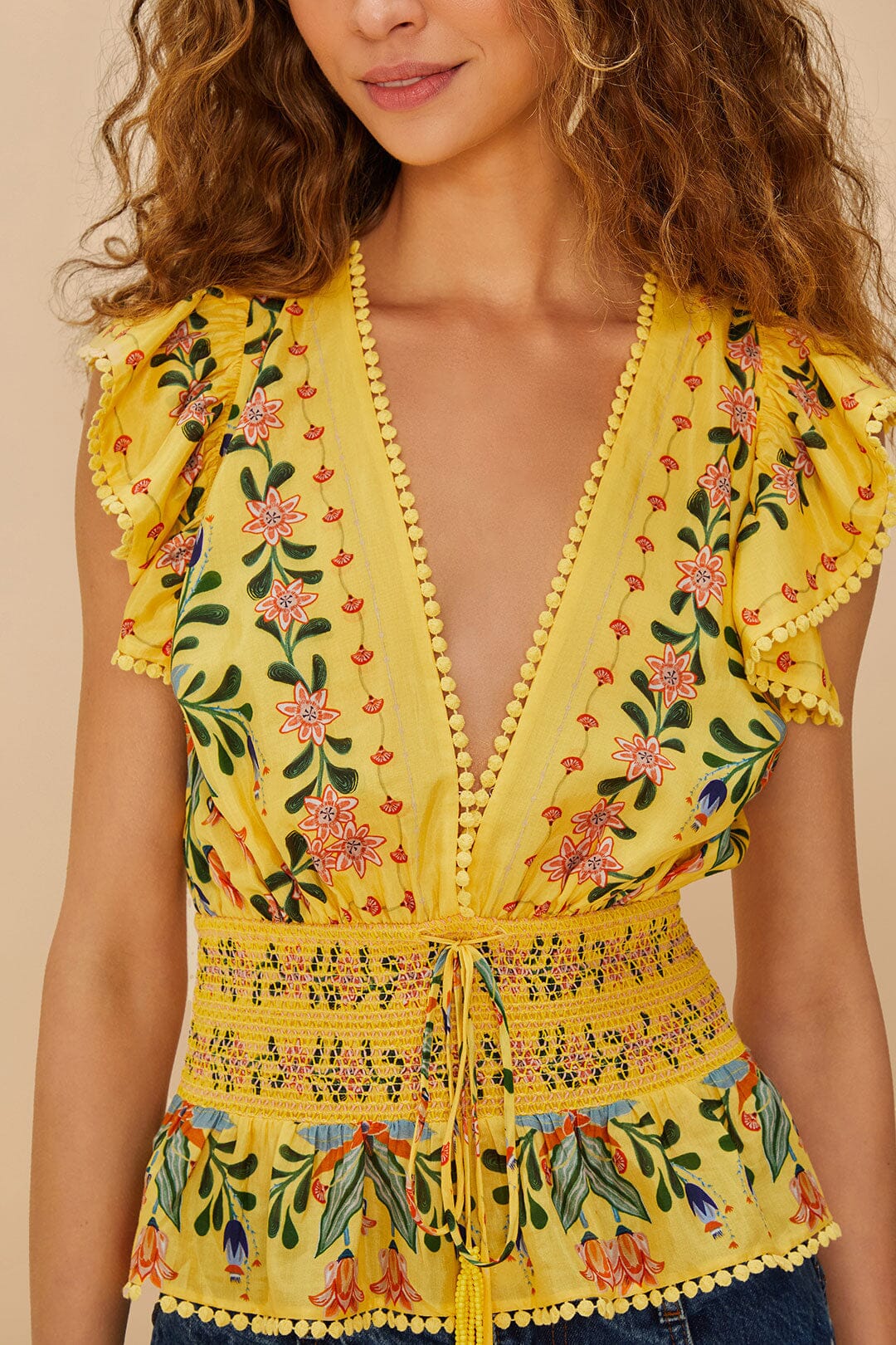 Yellow Delicate Flowers Stripes Blouse