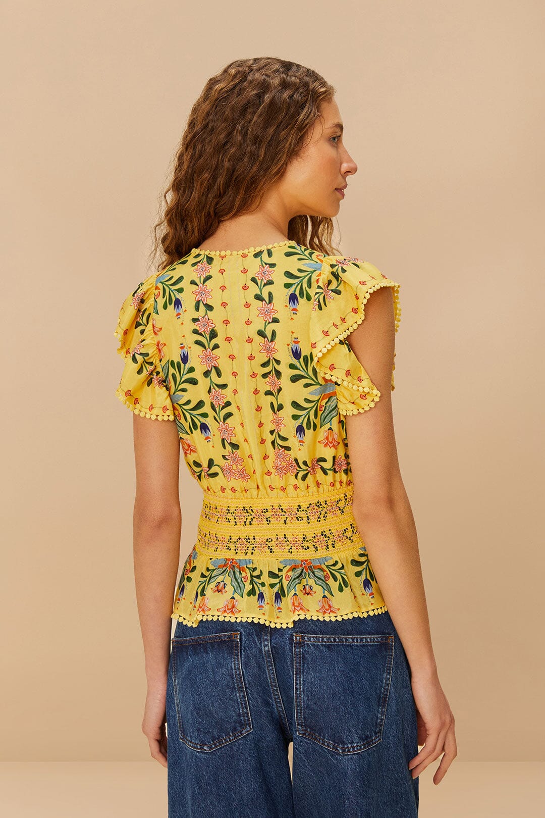 Yellow Delicate Flowers Stripes Blouse