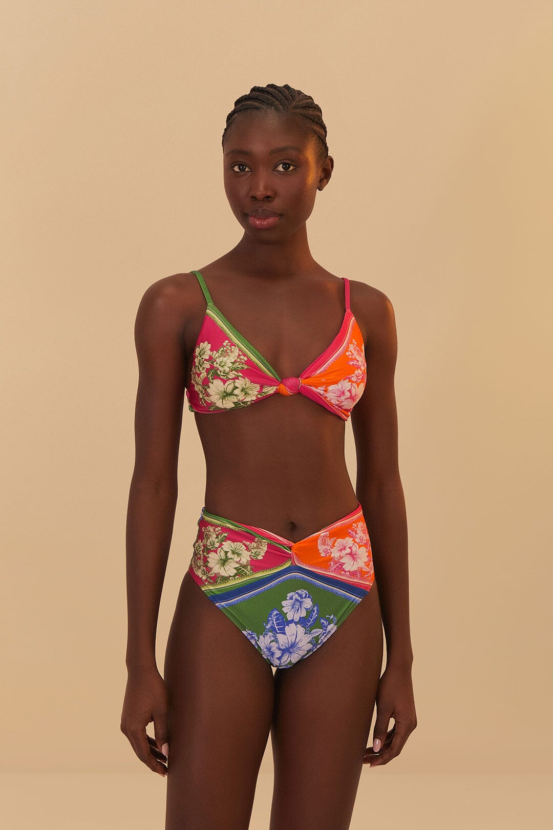 FLORAL ELEGANCE MIXED SCARVES HIGH WAIST BIKINI BO