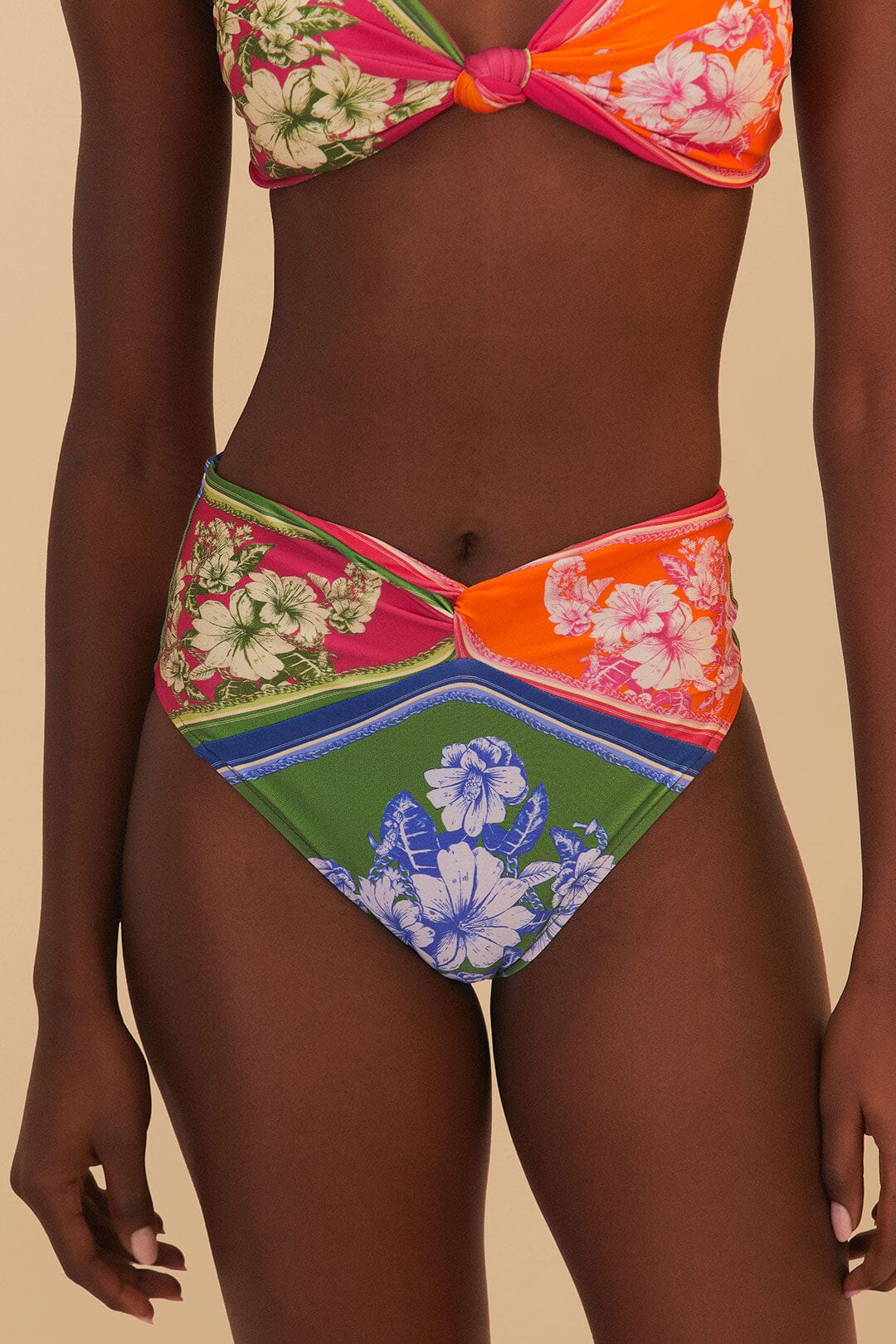 FLORAL ELEGANCE MIXED SCARVES HIGH WAIST BIKINI BO