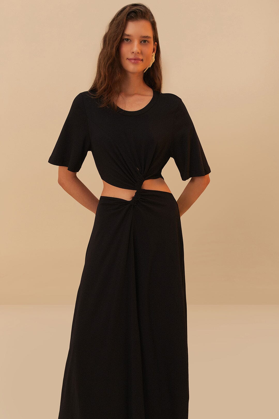 Black Cut-Out Short Sleeve Midi Dress