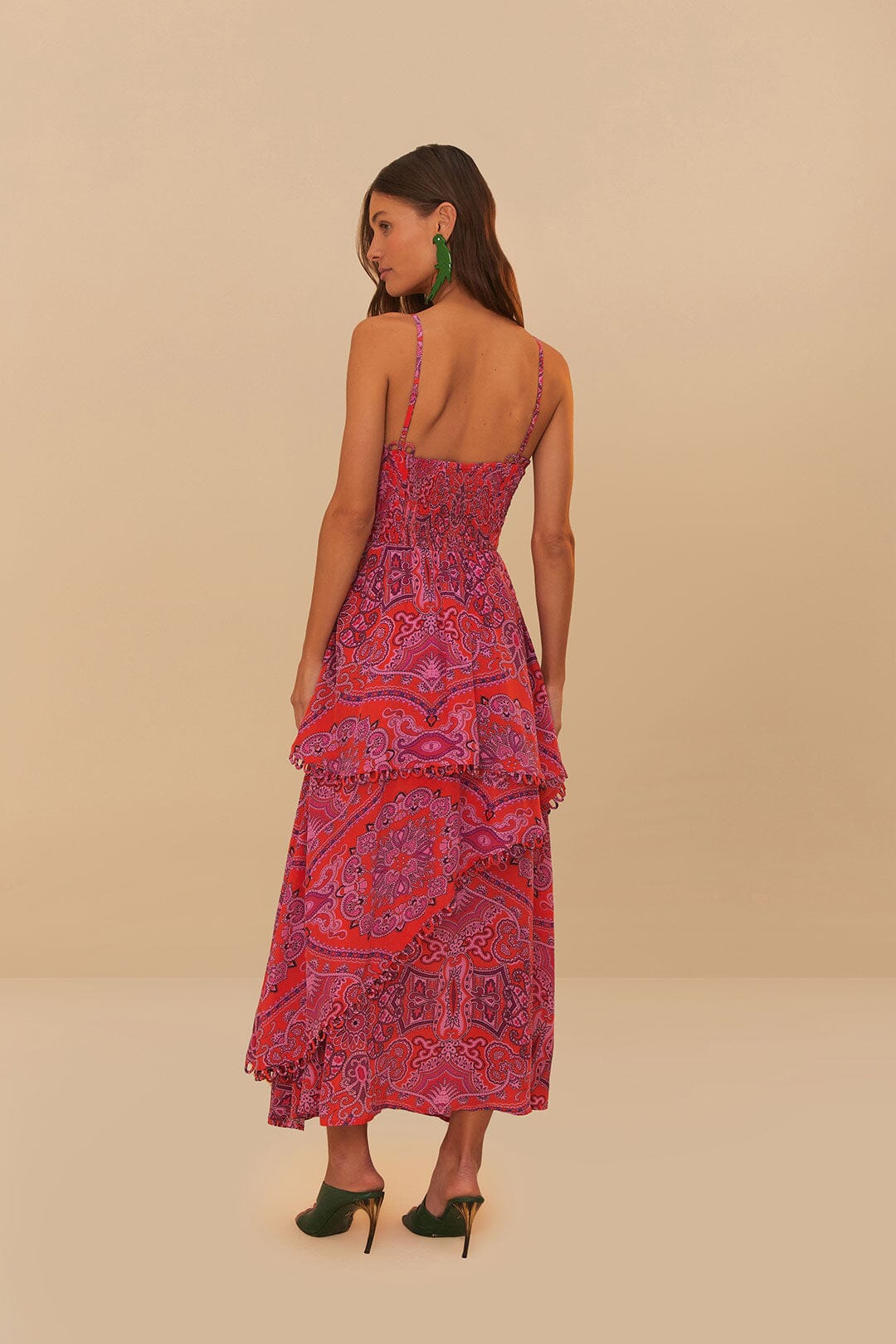 Red Paisley Scarf Loopy Trim Maxi Dress